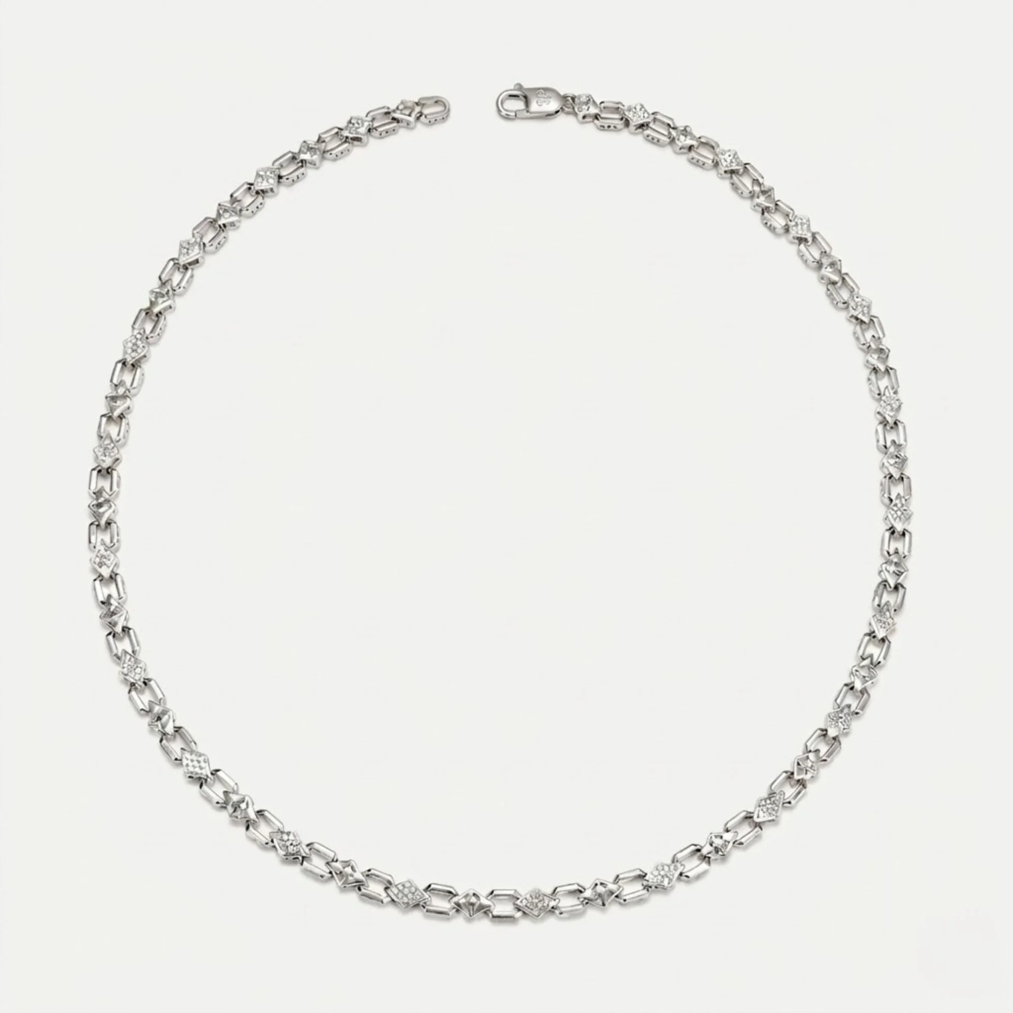 Silver Alternating Rhombus Men's Chain - Image 4