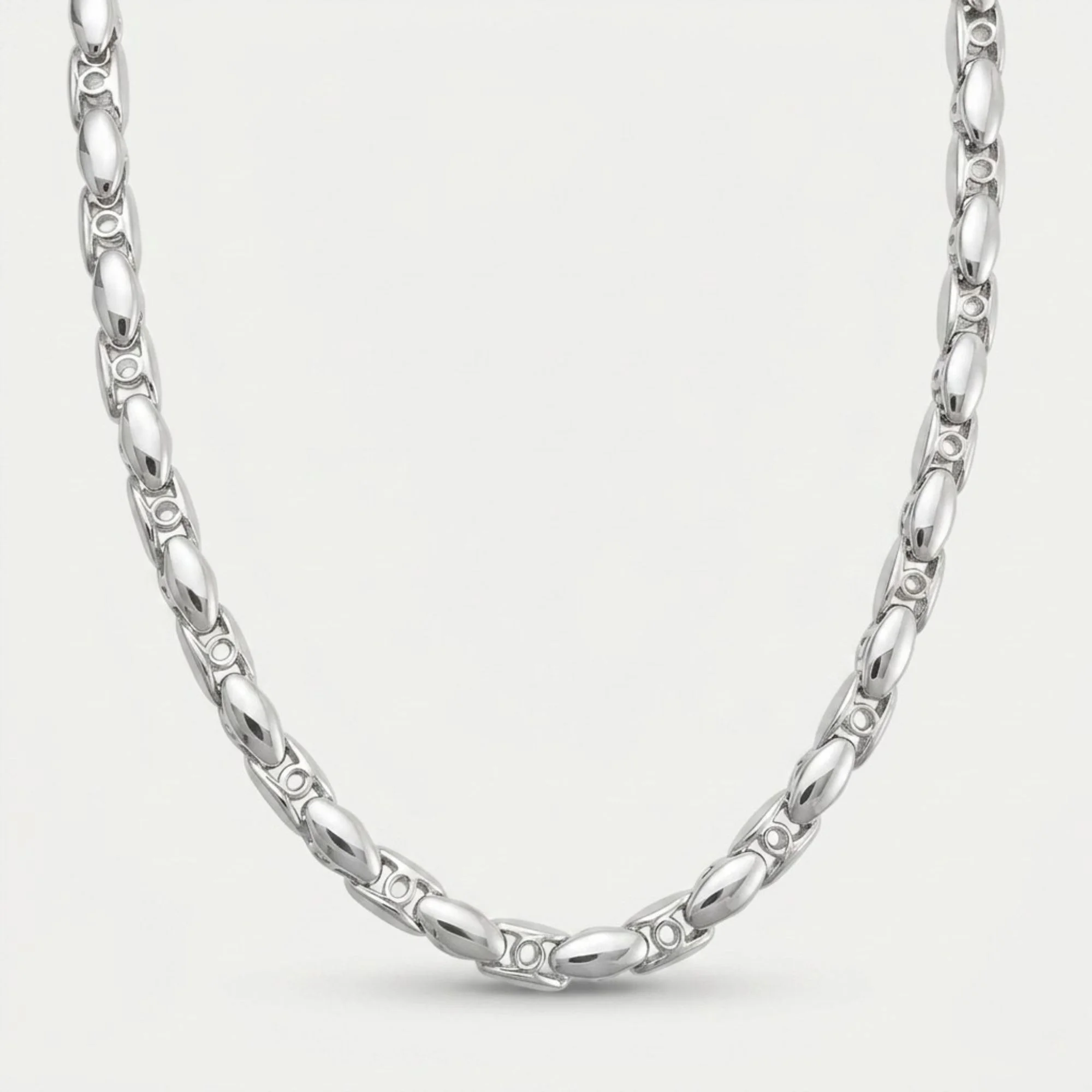 Silver Oval Bar Link Men's Chain