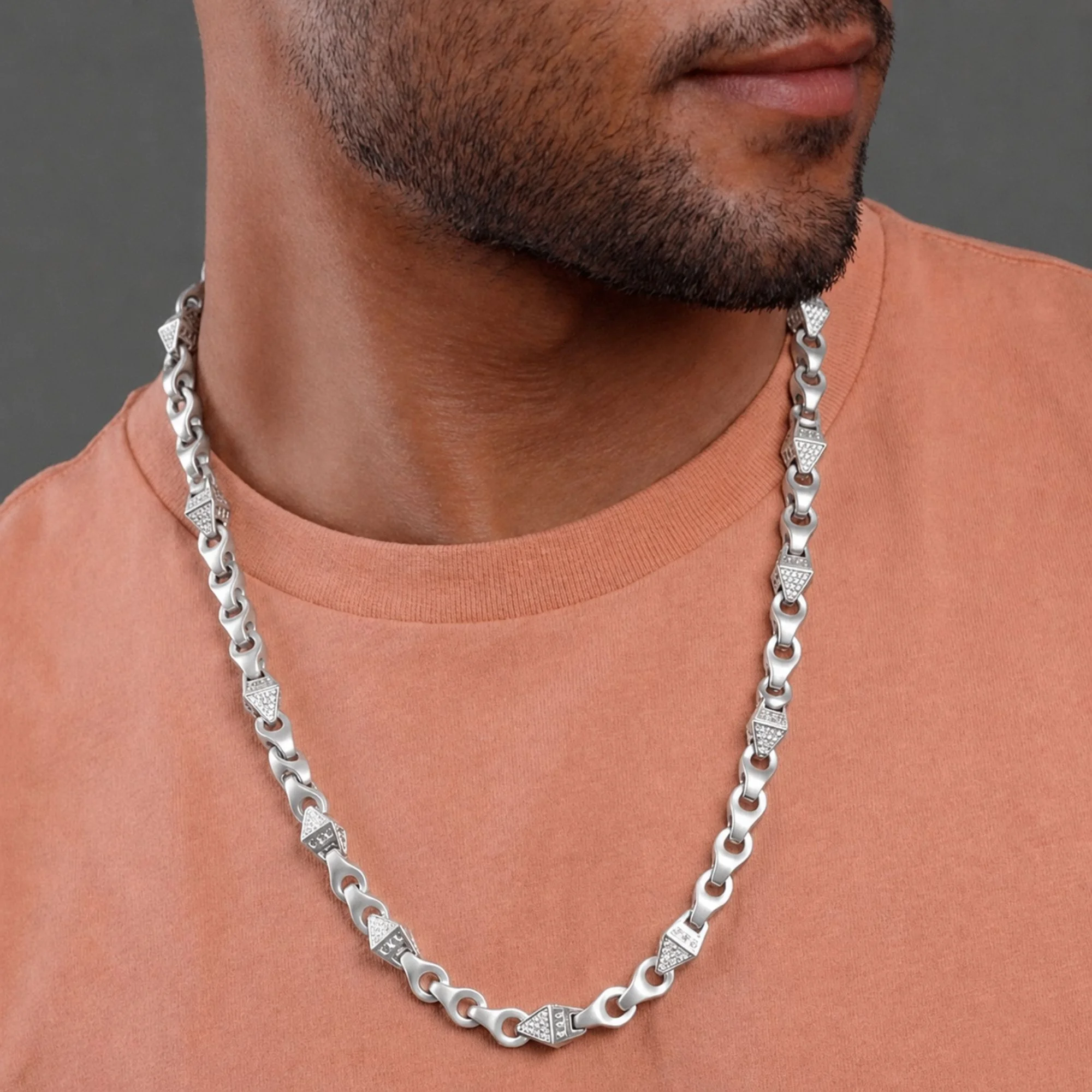 Silver 3D Pyramid Men's Chain - Image 2