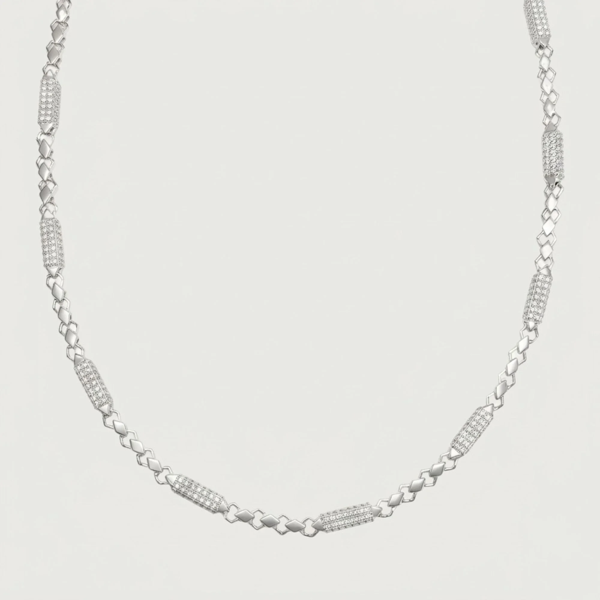 Silver Diamond Link Men's Chain - Image 1