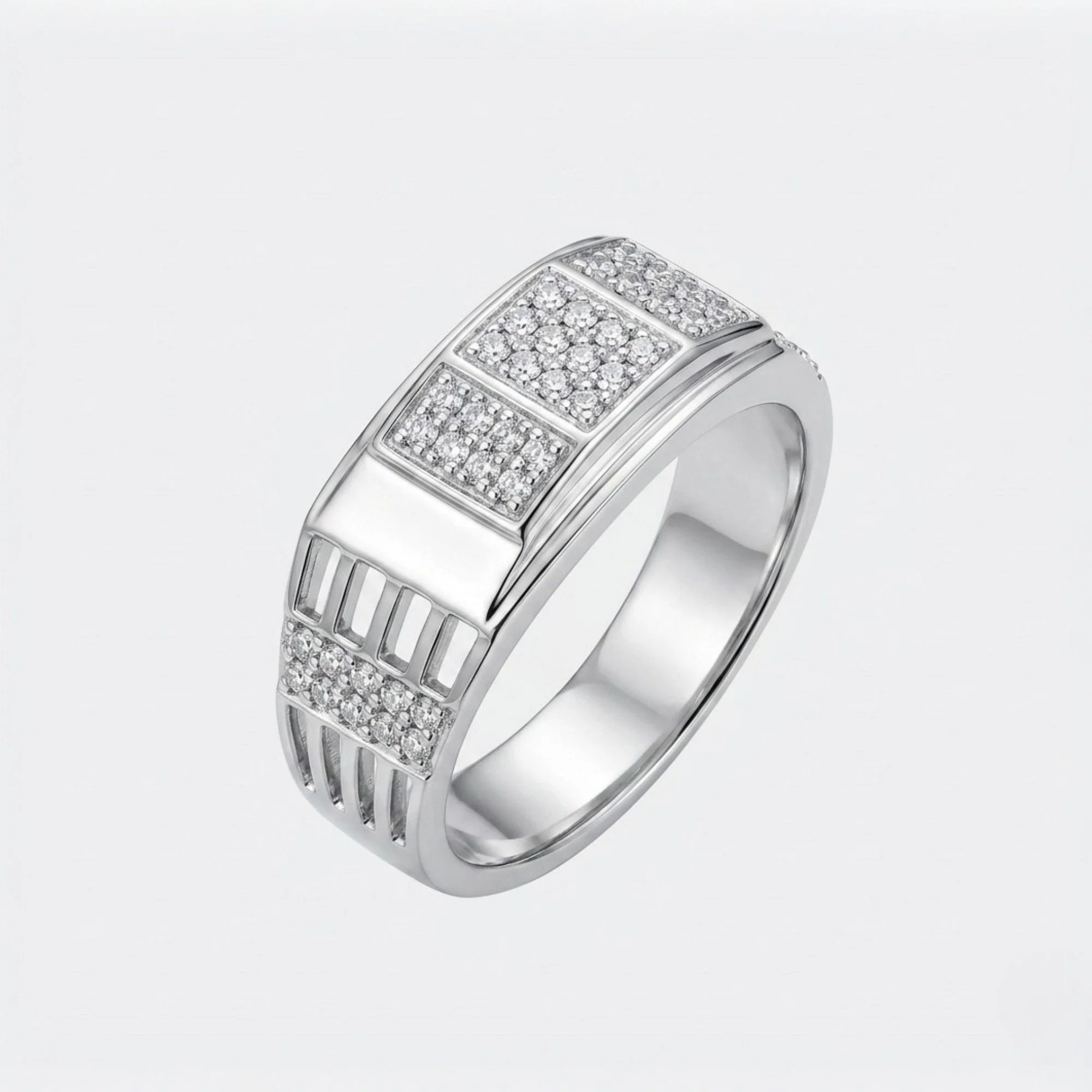 Silver Rectangular Stone-Studded Men's Ring