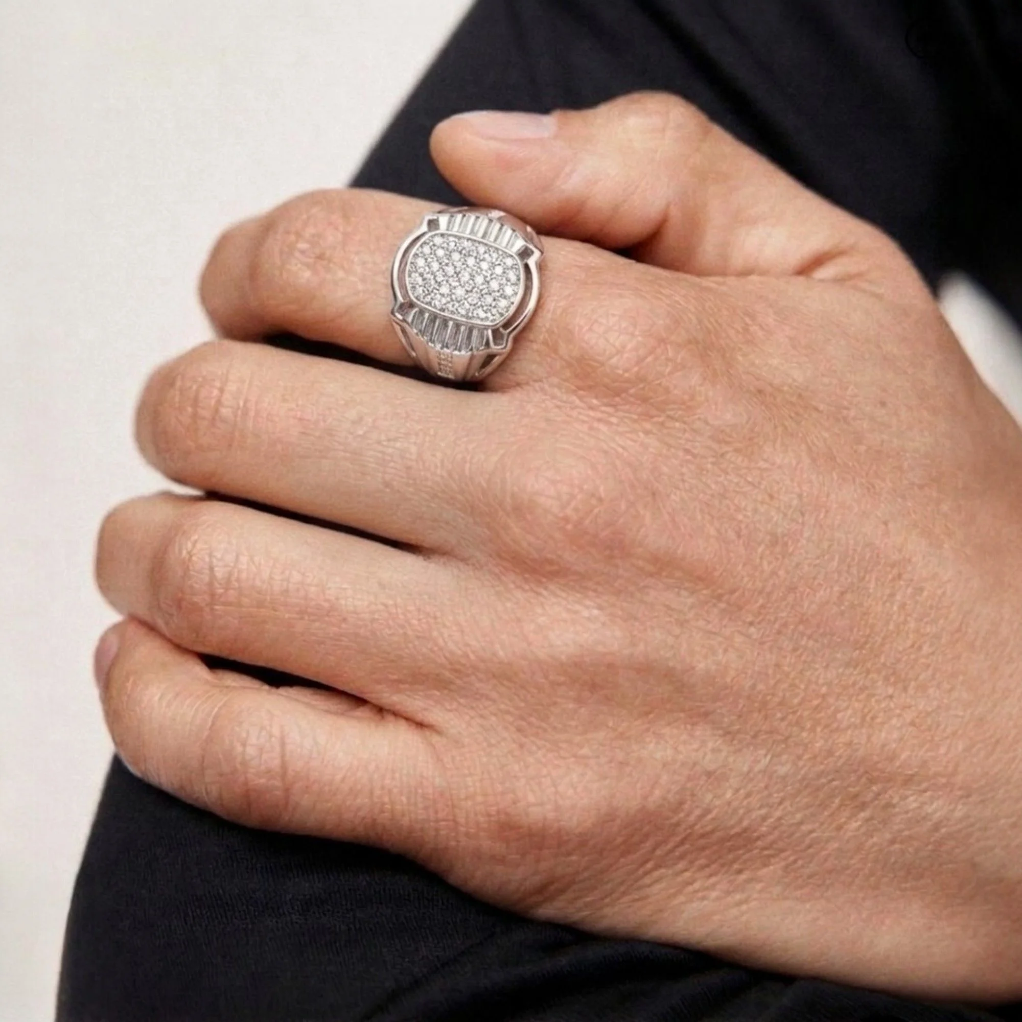 Silver Pave Cluster Men's Ring - 2