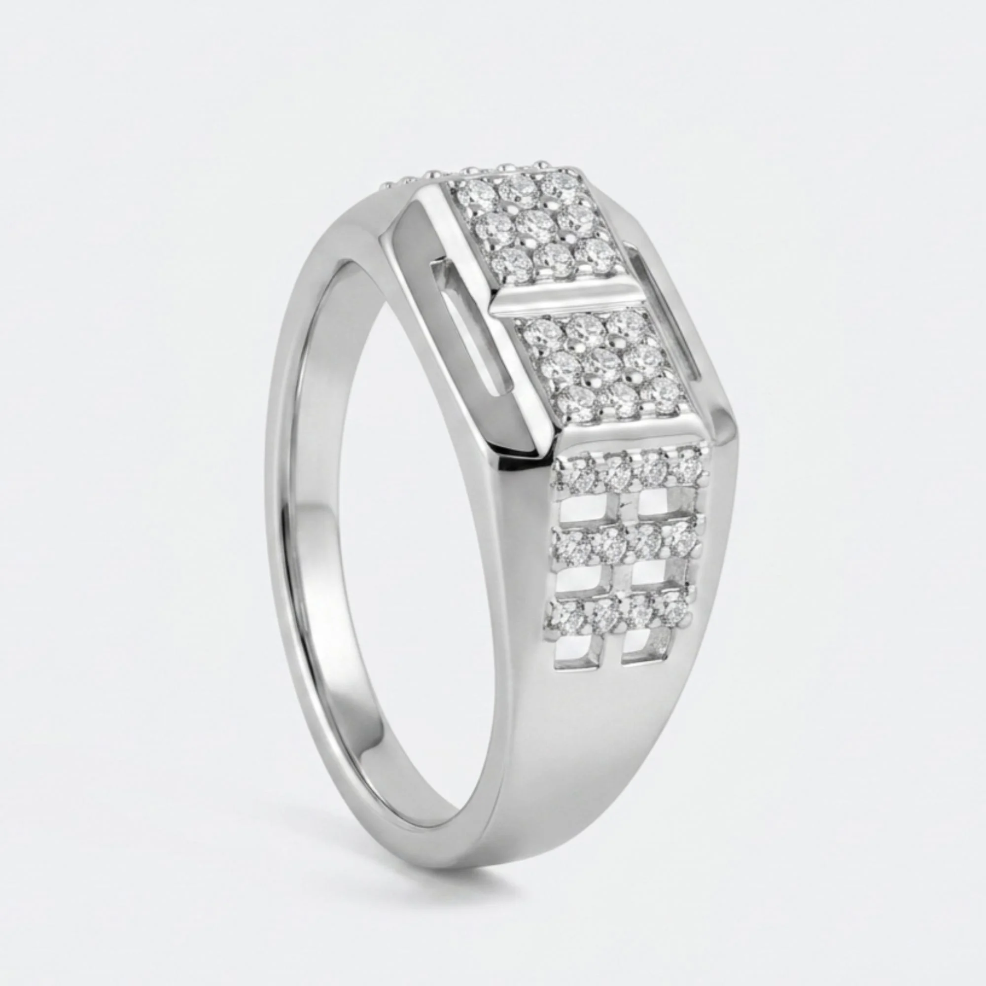Silver Sleek Dual-Square Men's Ring