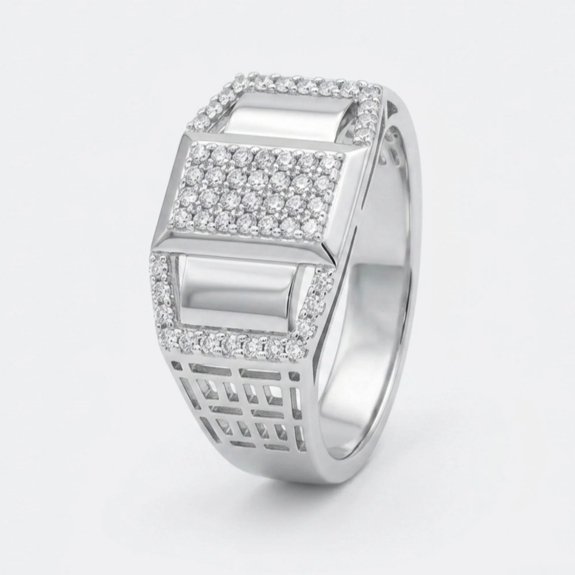 Silver Geometric Multi-Accent Men's Ring