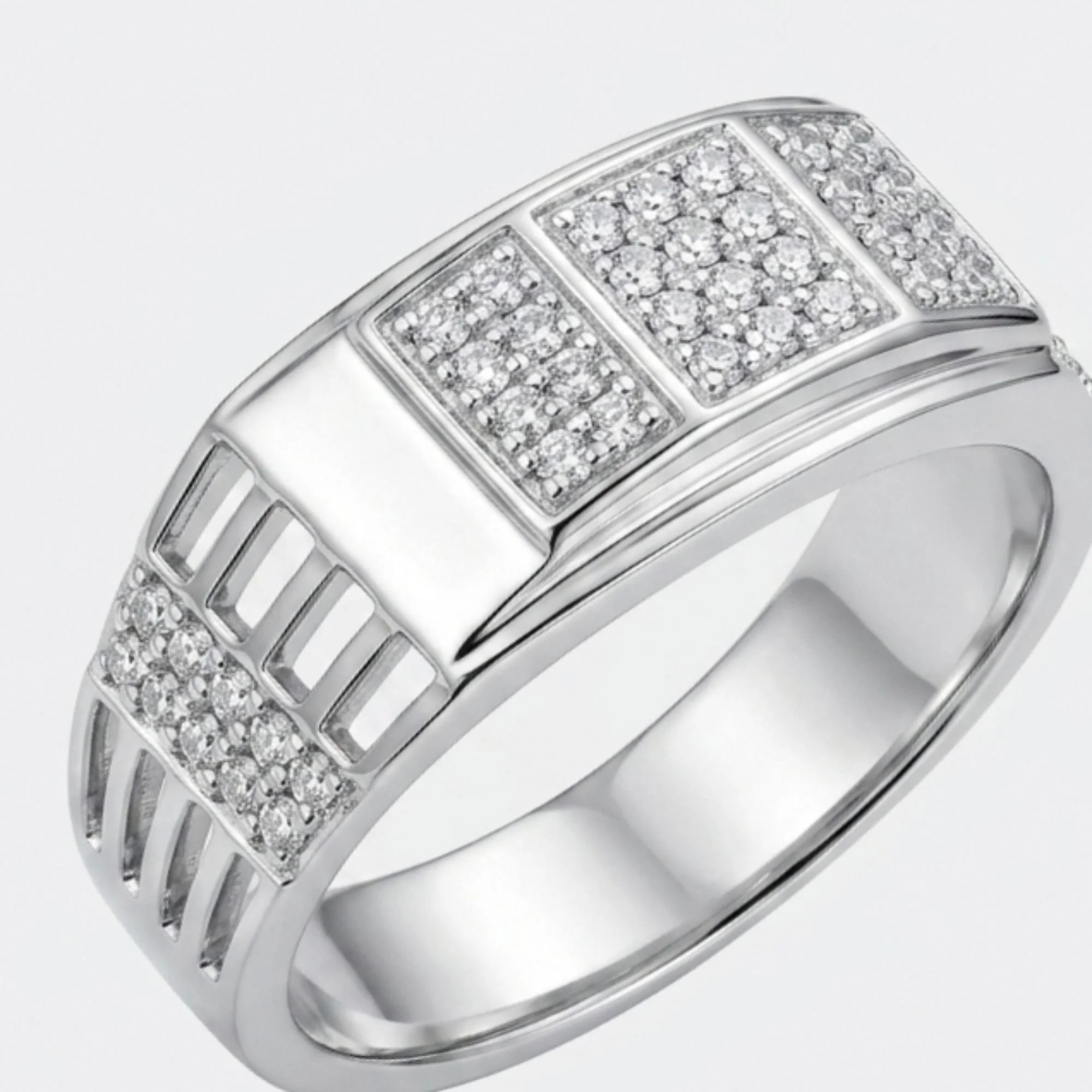 Silver Rectangular Stone-Studded Men's Ring - Image 3