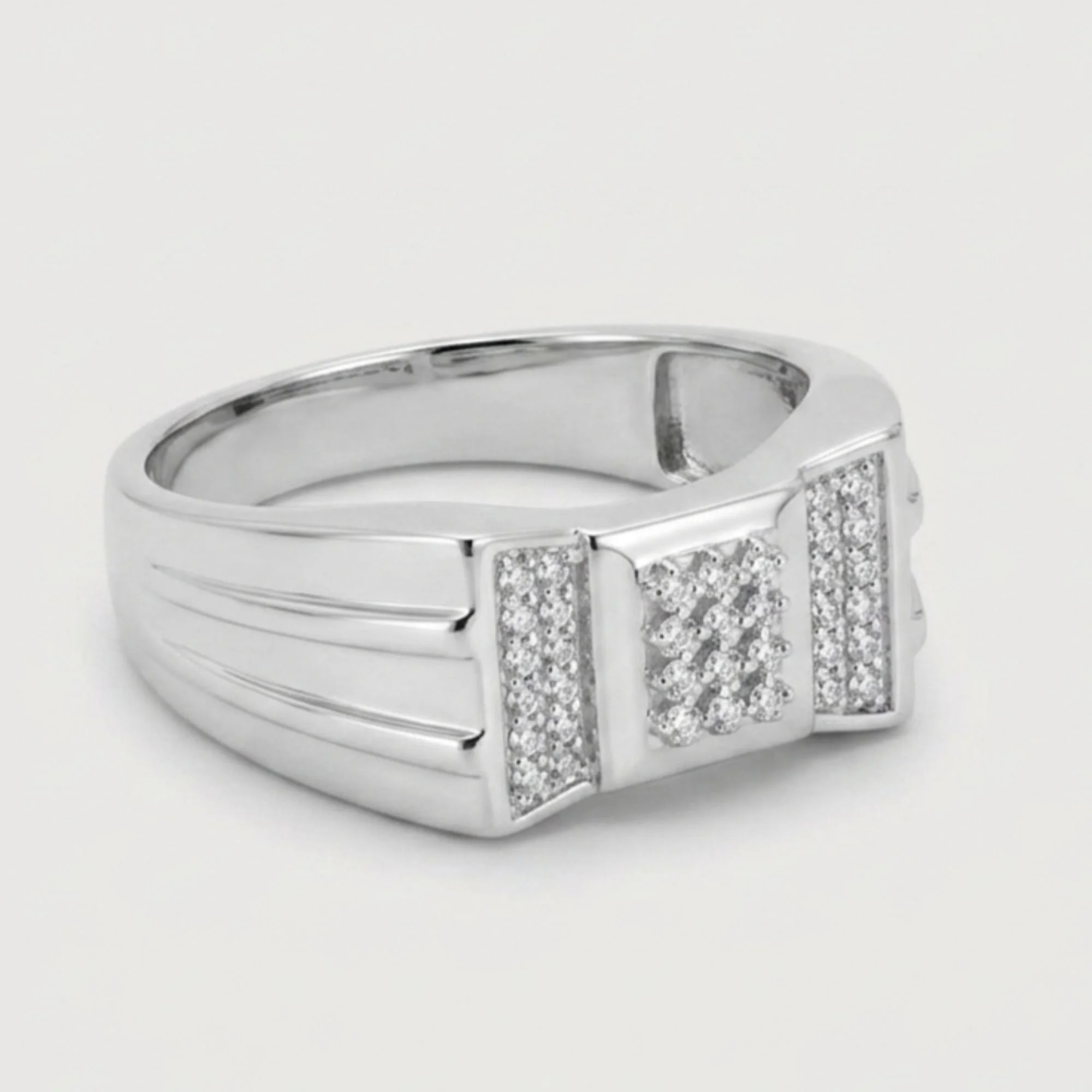 Silver Triple-Panel Pave Men's Ring - Image 4