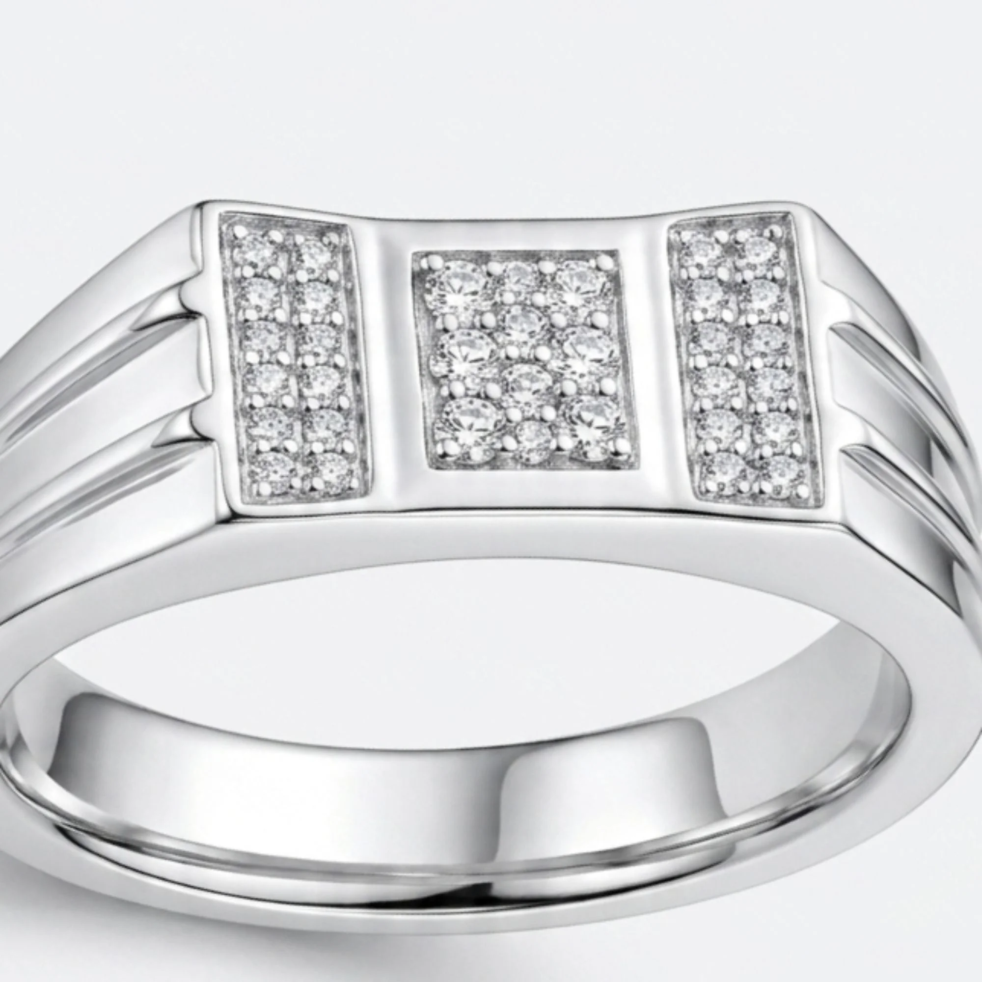 Silver Triple-Panel Pave Men's Ring - Image 3