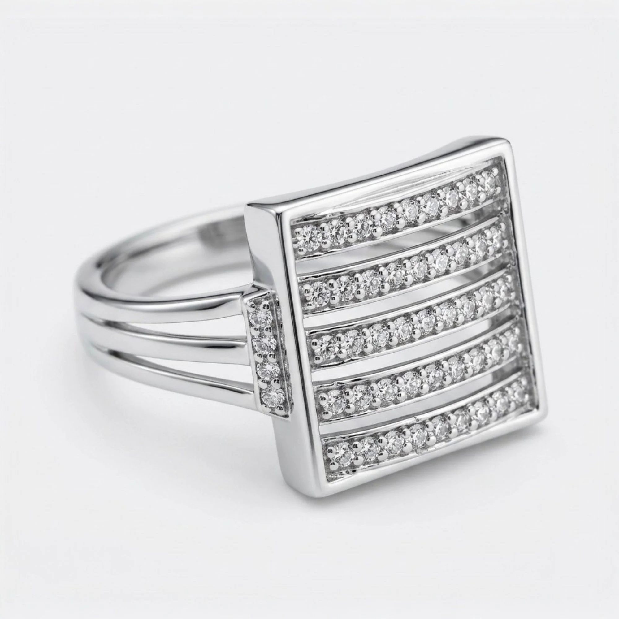 Silver Square-Panel Men's Ring - Image 4