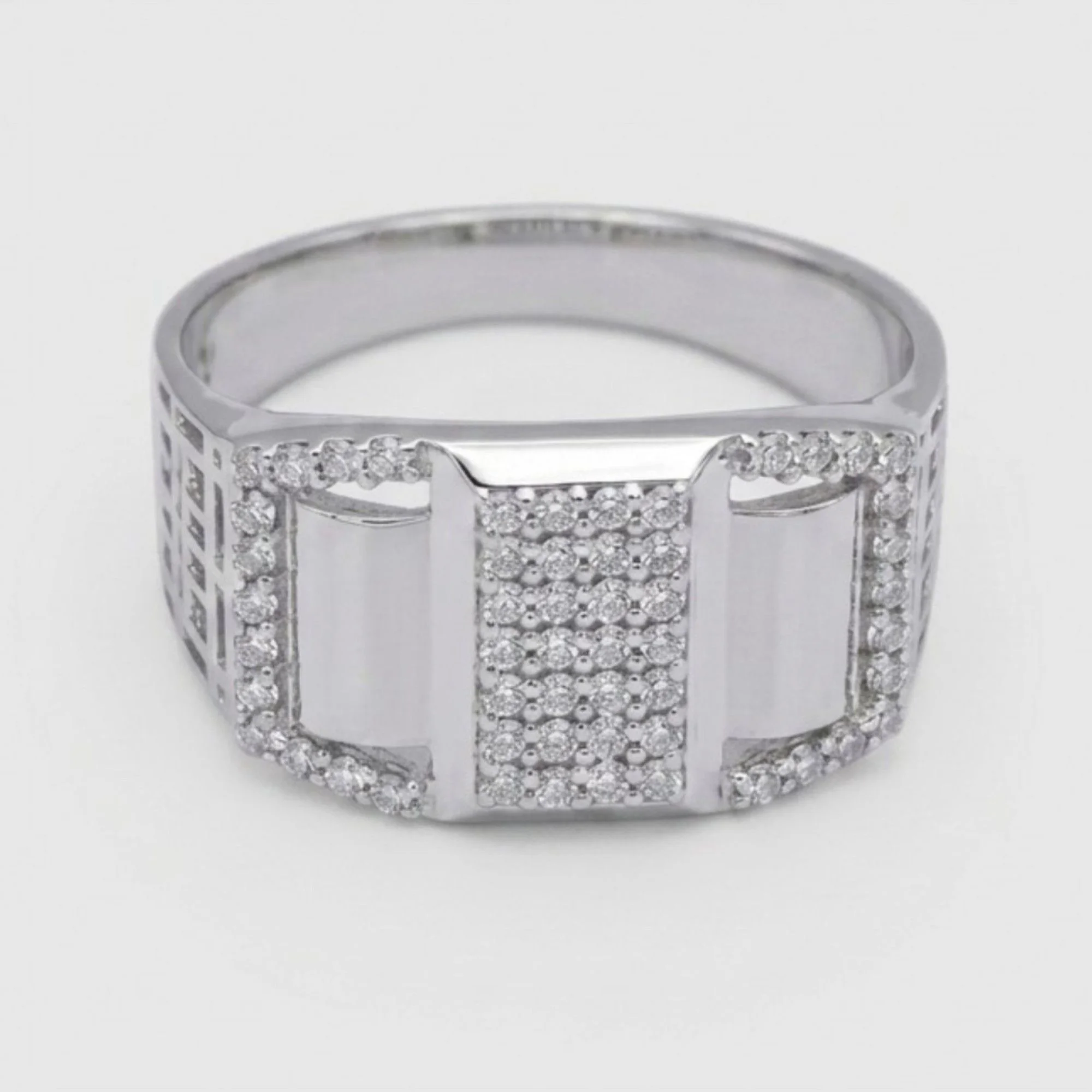 Silver Geometric Multi-Accent Men's Ring - Image 4