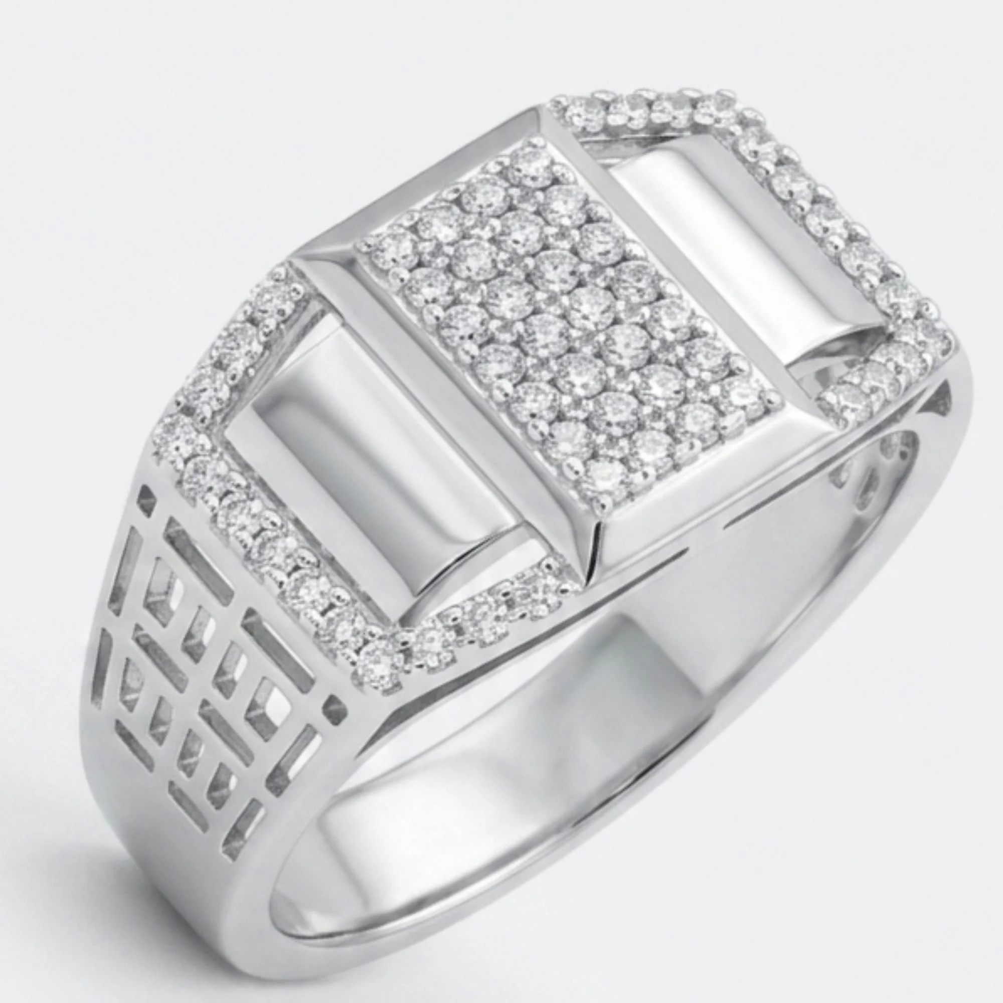 Silver Geometric Multi-Accent Men's Ring - Image 3