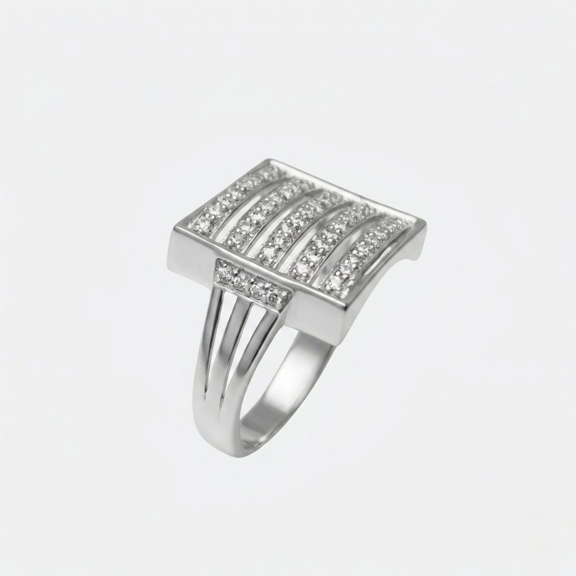 Silver Square-Panel Men's Ring