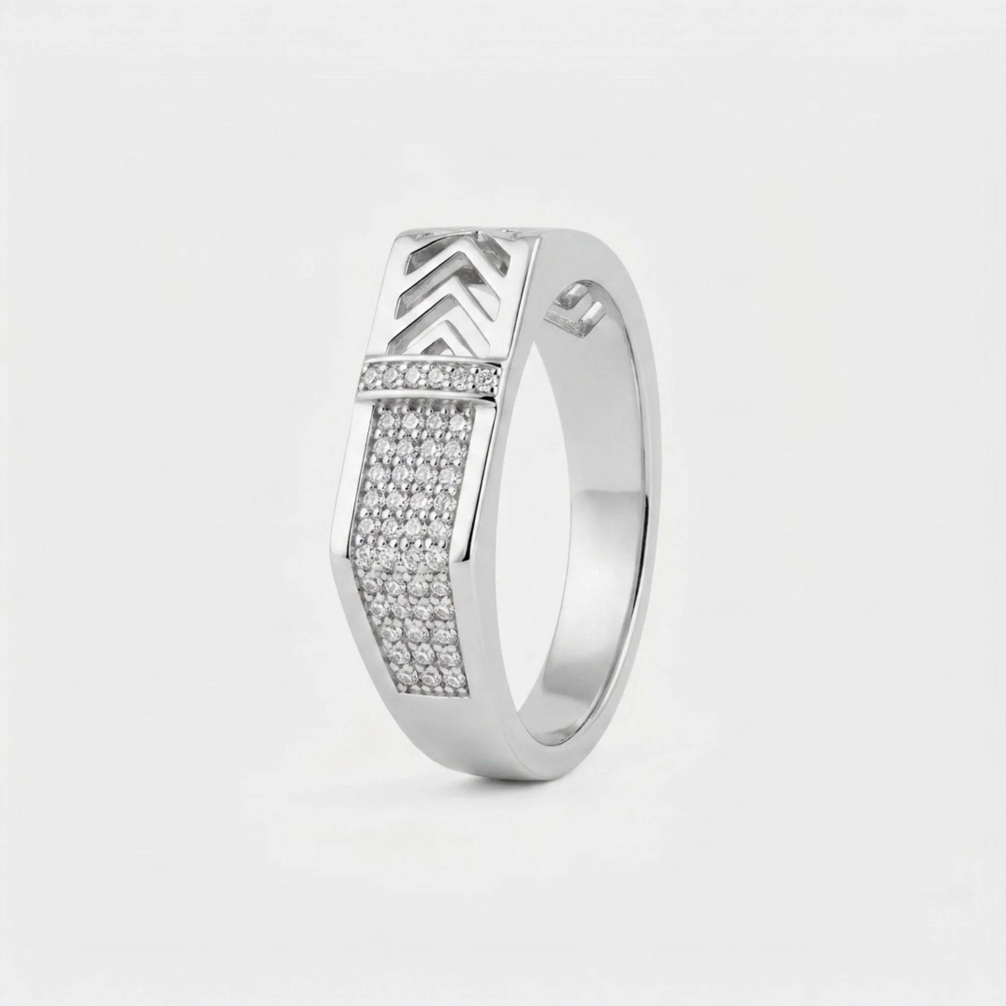 Silver Grid Pattern Men's Ring