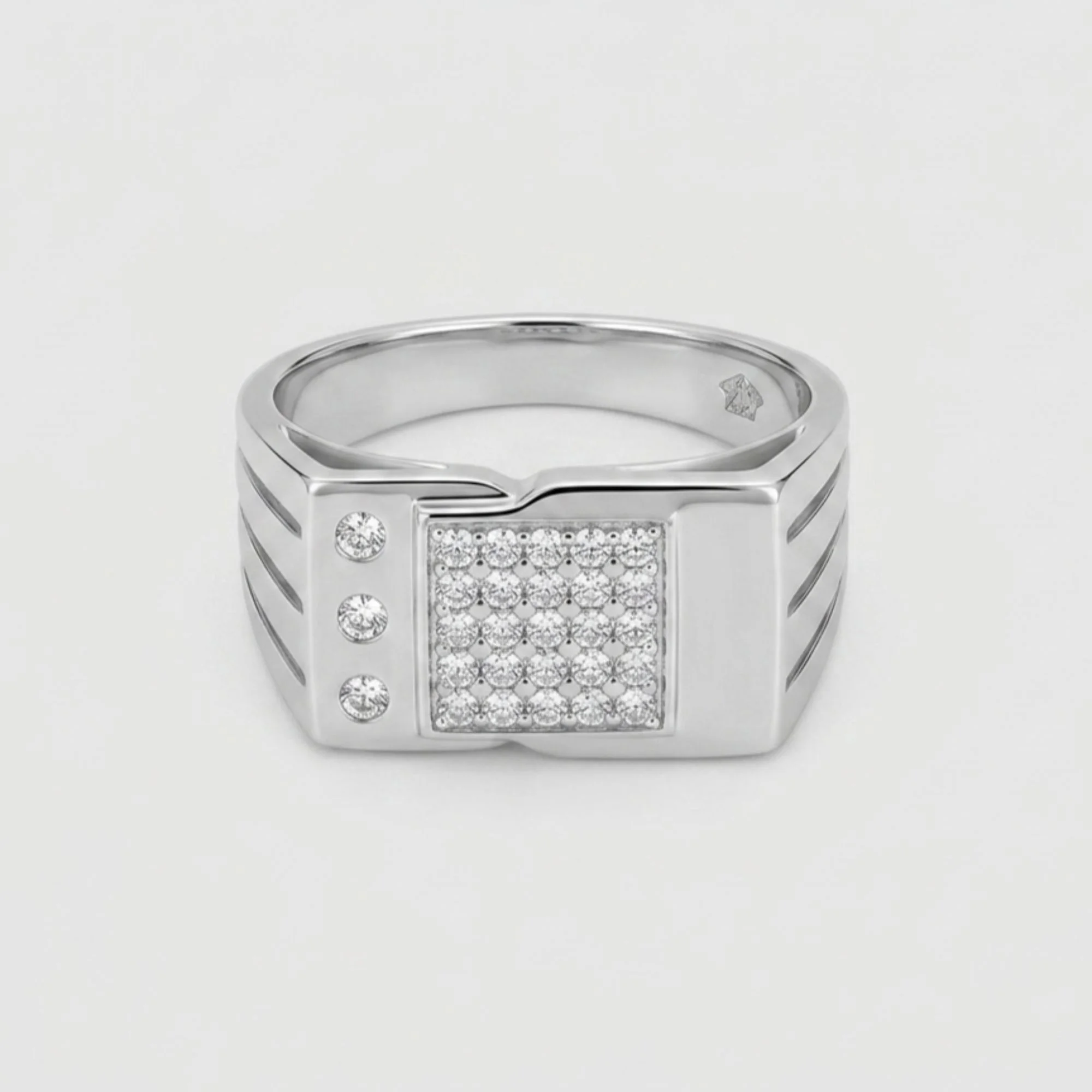 Silver Asymmetric Trio-Pave Men's Ring - Image 4