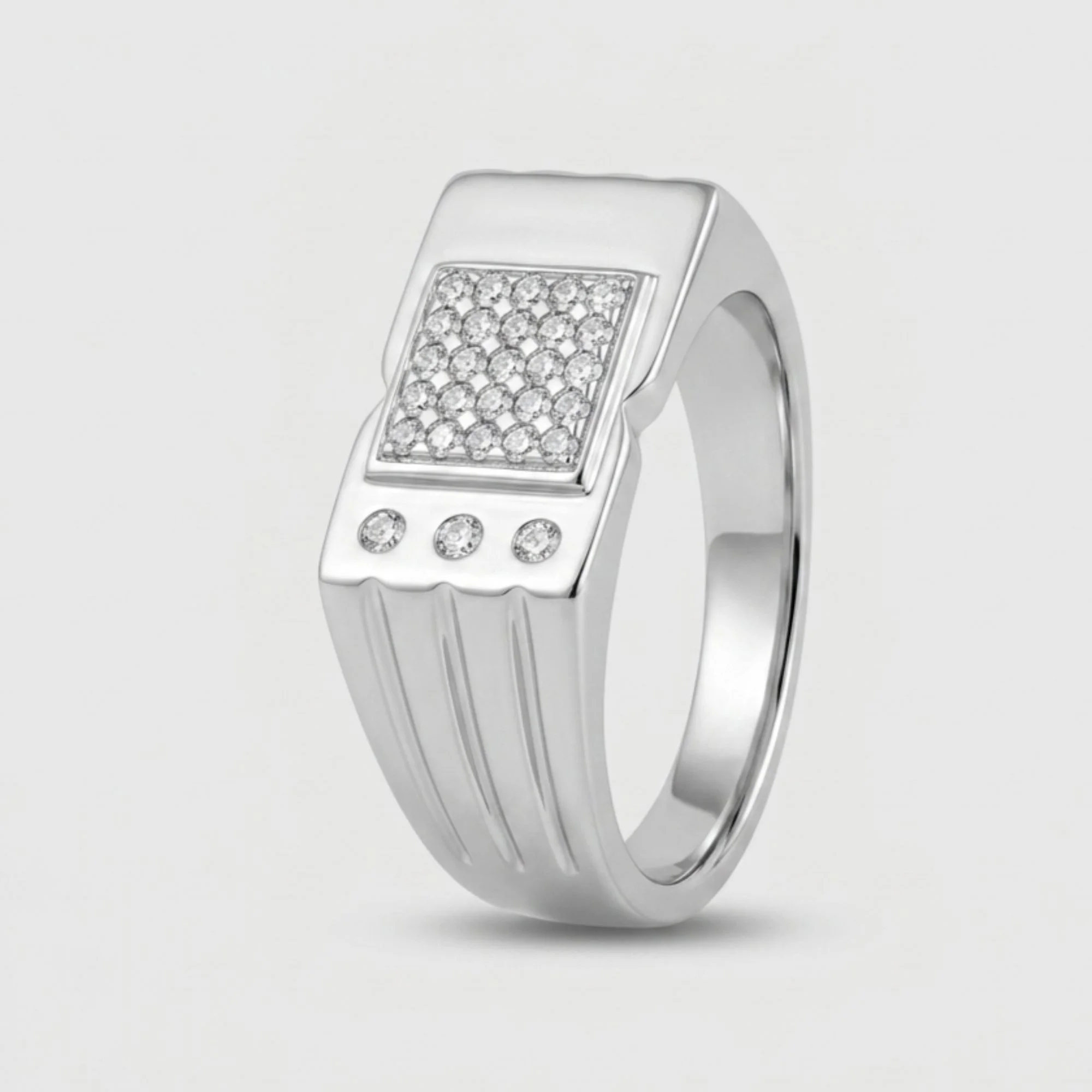 Silver Asymmetric Trio-Pave Men's Ring