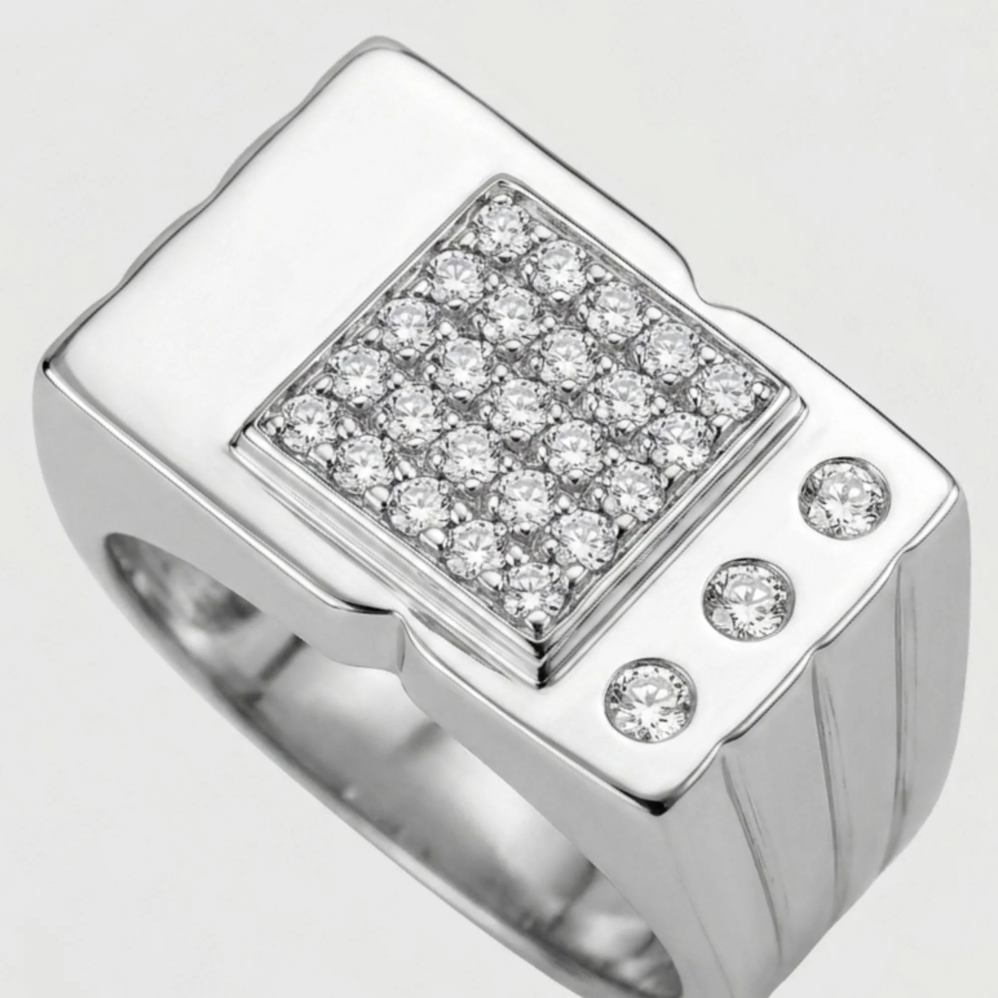 Silver Asymmetric Trio-Pave Men's Ring - Image 3