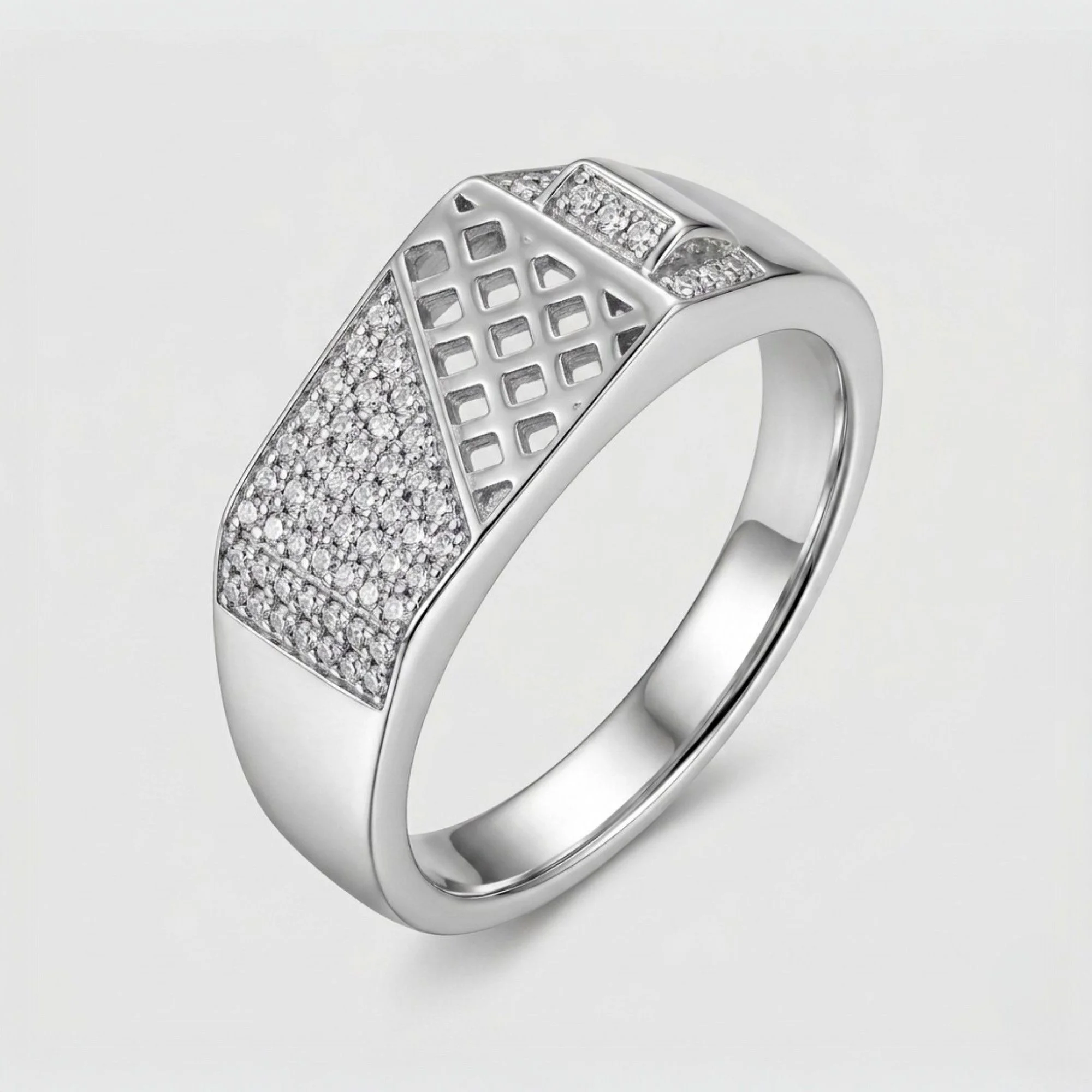 Silver Hybrid Lattice-Pave Men's Ring
