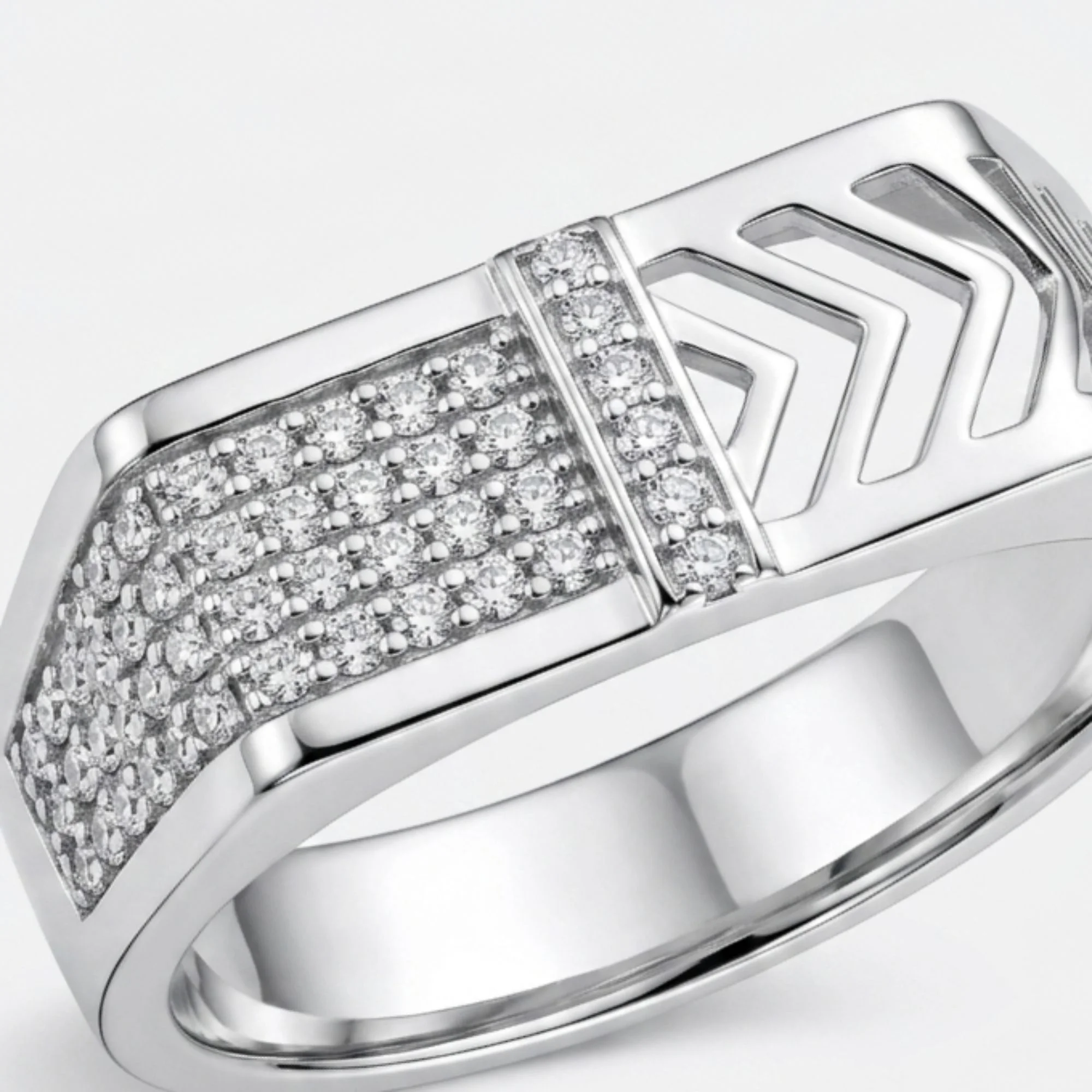 Silver Grid Pattern Men's Ring - Image 3