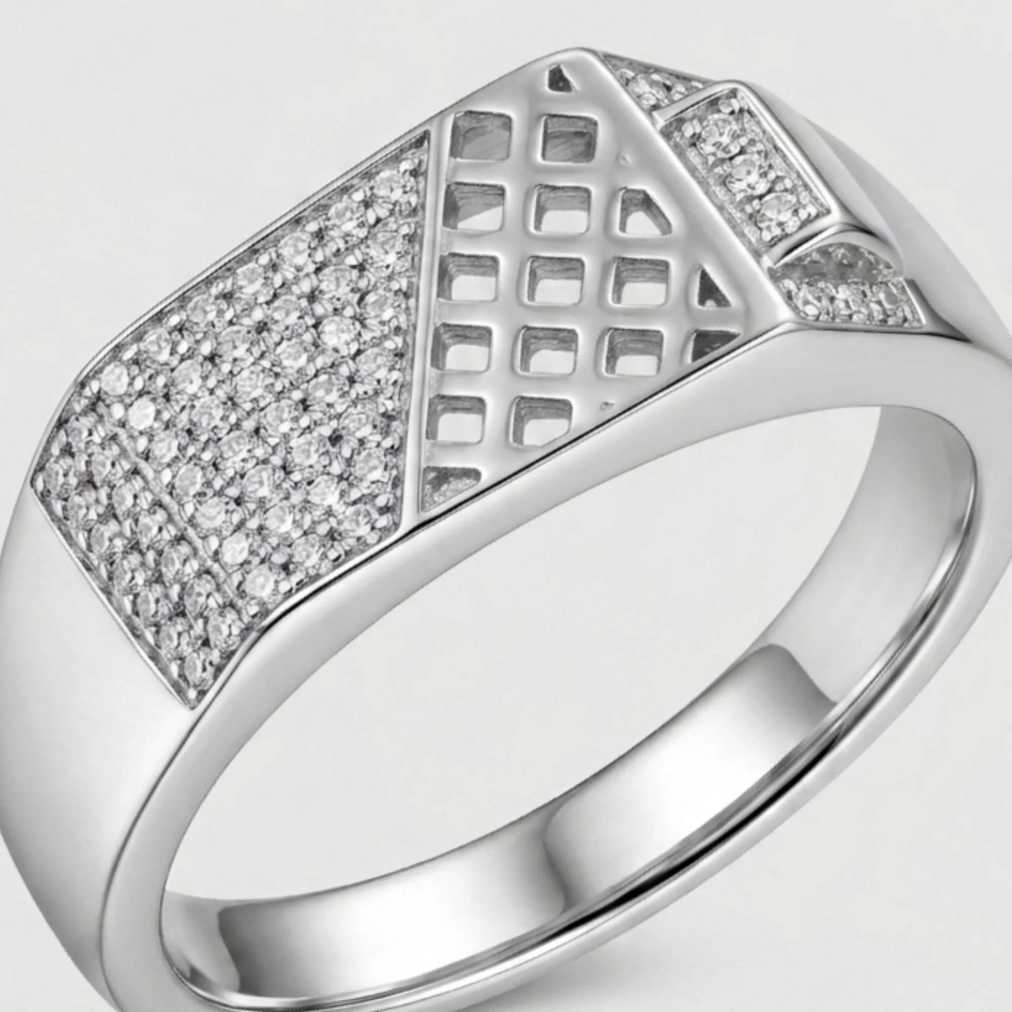 Silver Hybrid Lattice-Pave Men's Ring - Image 3