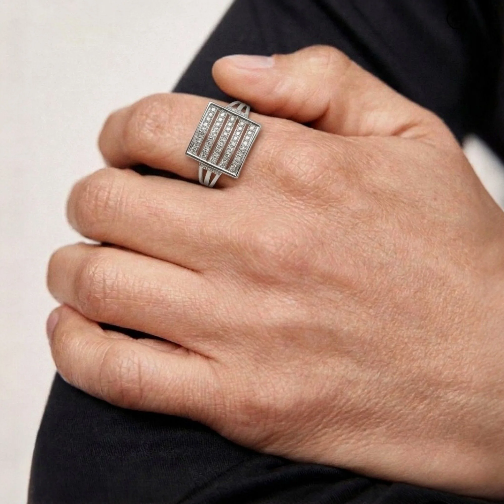 Silver Square-Panel Men's Ring - 2