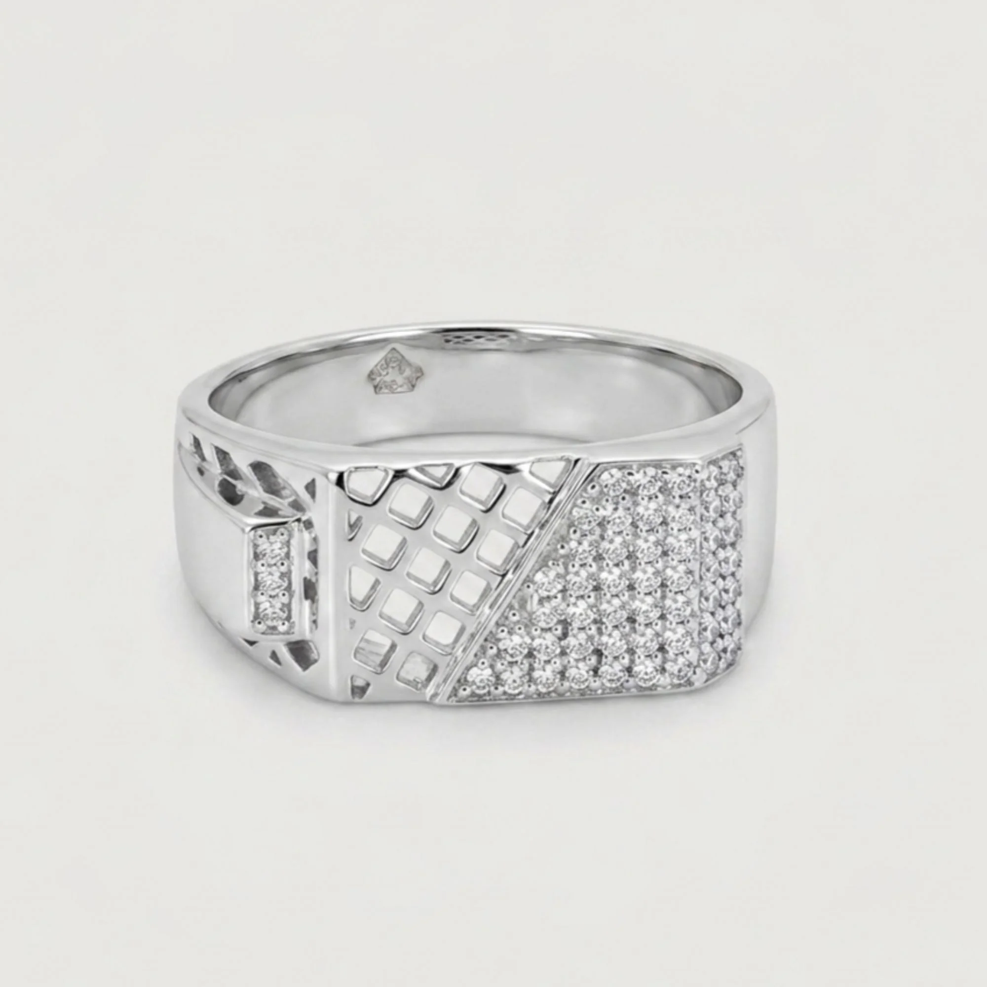 Silver Hybrid Lattice-Pave Men's Ring - Image 4