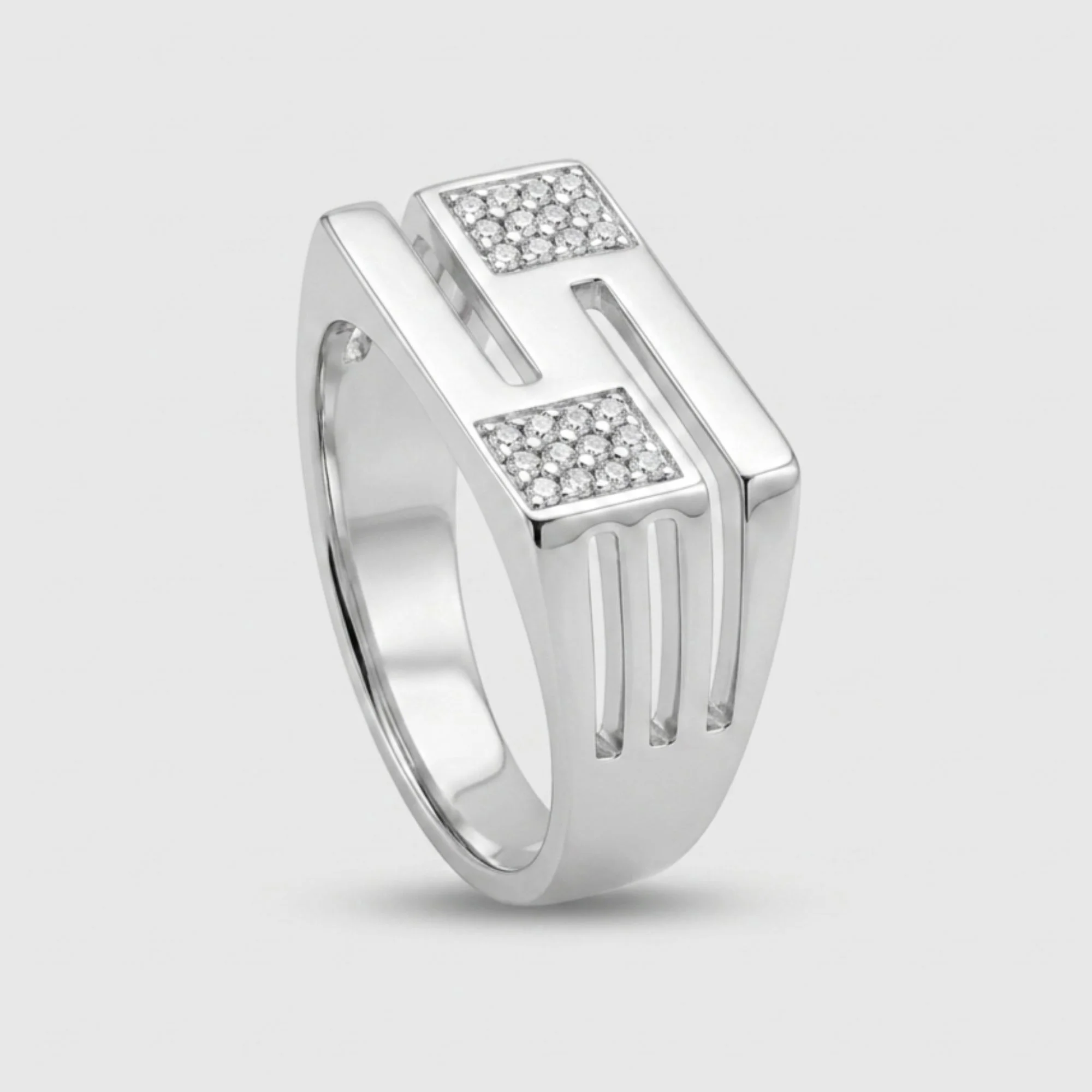 Silver Modern Dual-Block Men's Ring