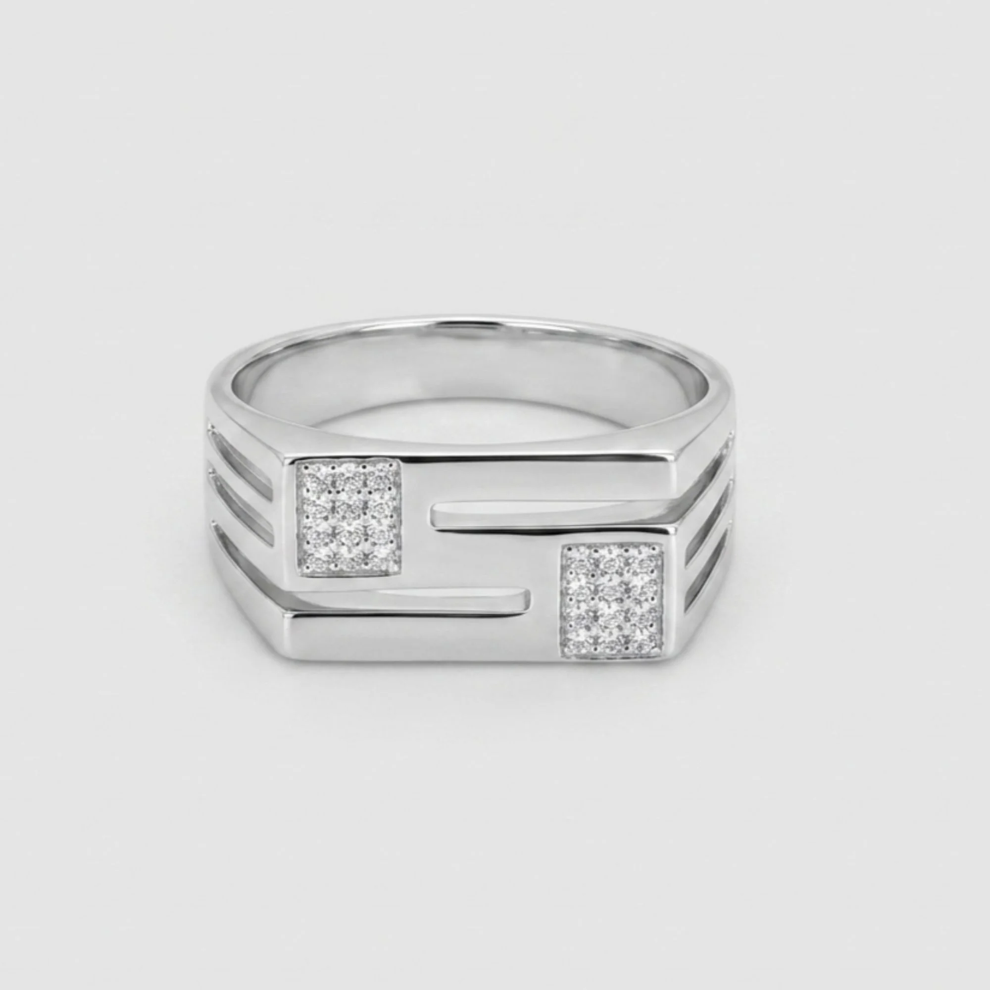 Silver Modern Dual-Block Men's Ring - Image 4
