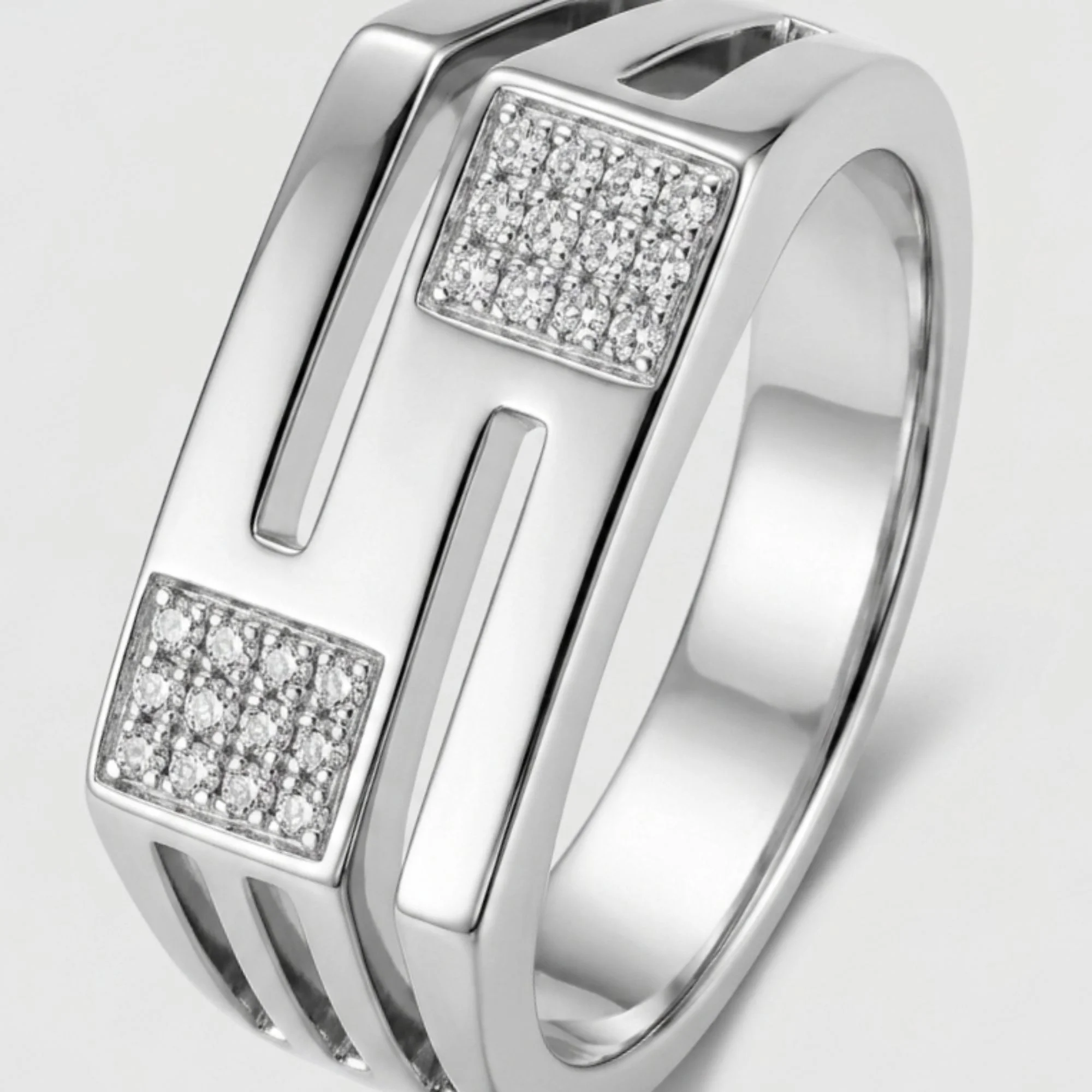 Silver Modern Dual-Block Men's Ring - Image 3