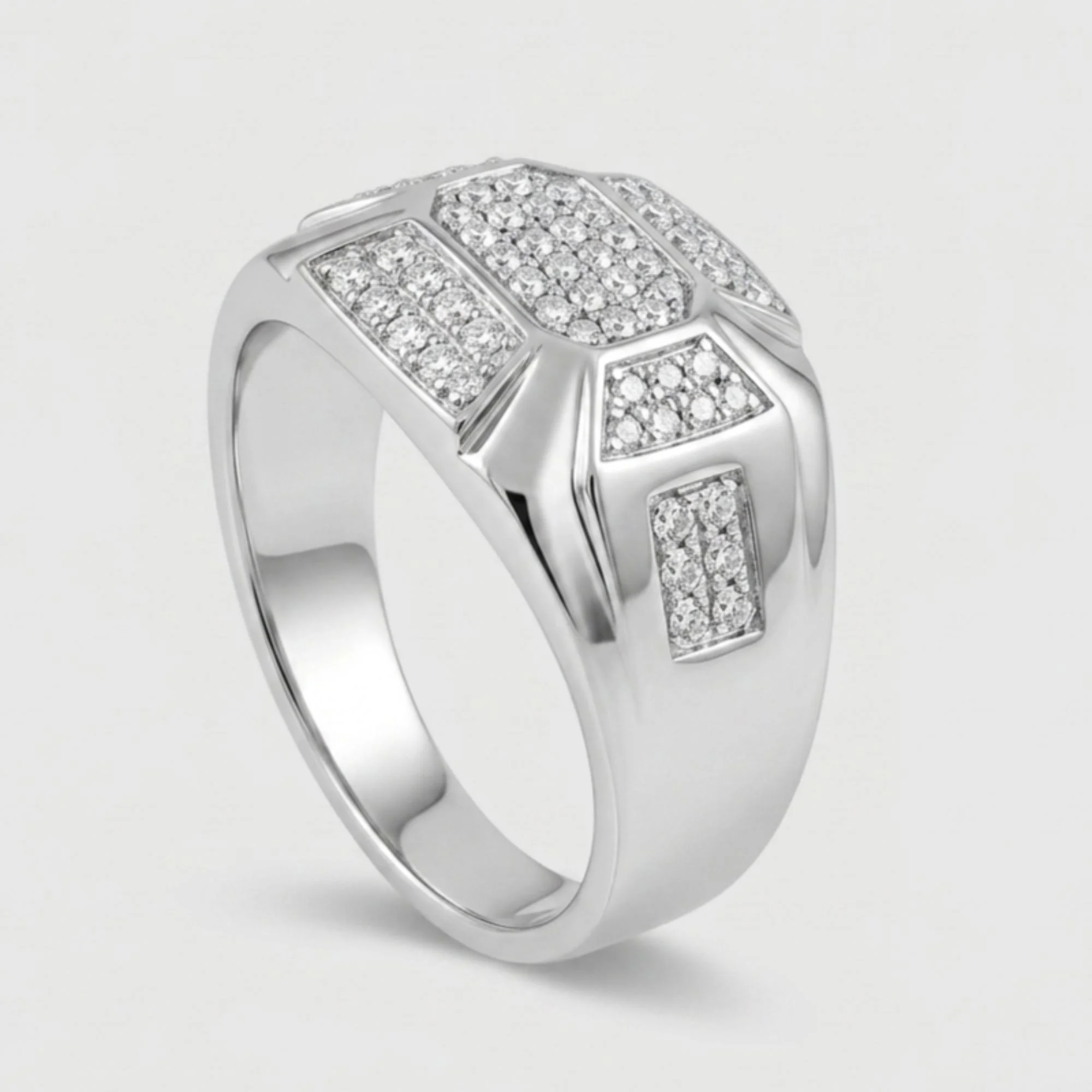 Silver Multi-Facet Crystal Men's Ring