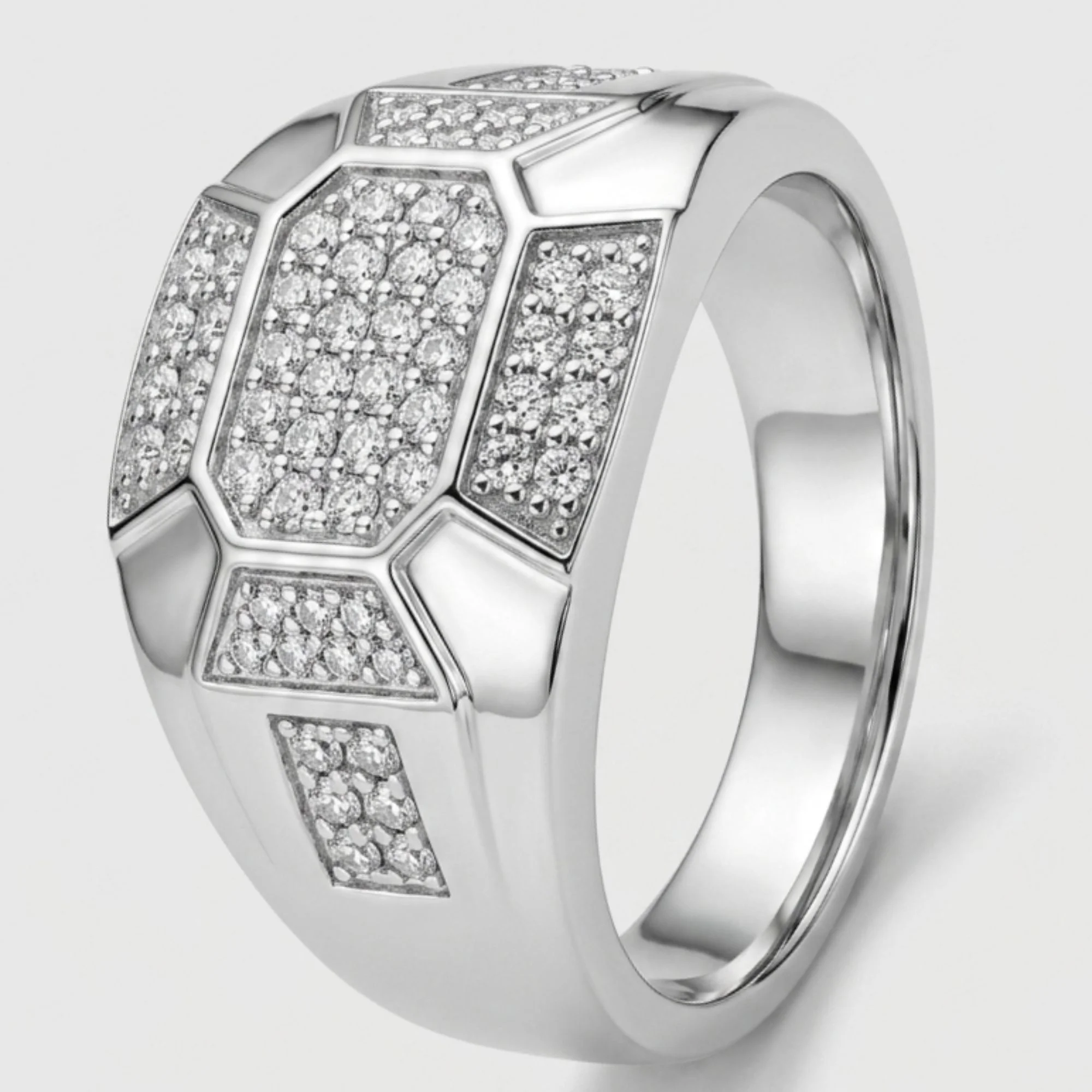 Silver Multi-Facet Crystal Men's Ring - Image 3