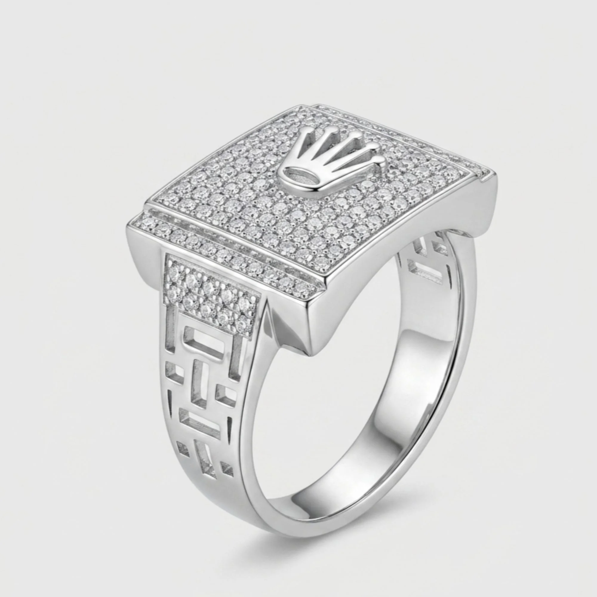 Silver Elite Crown-Motif Men's Ring