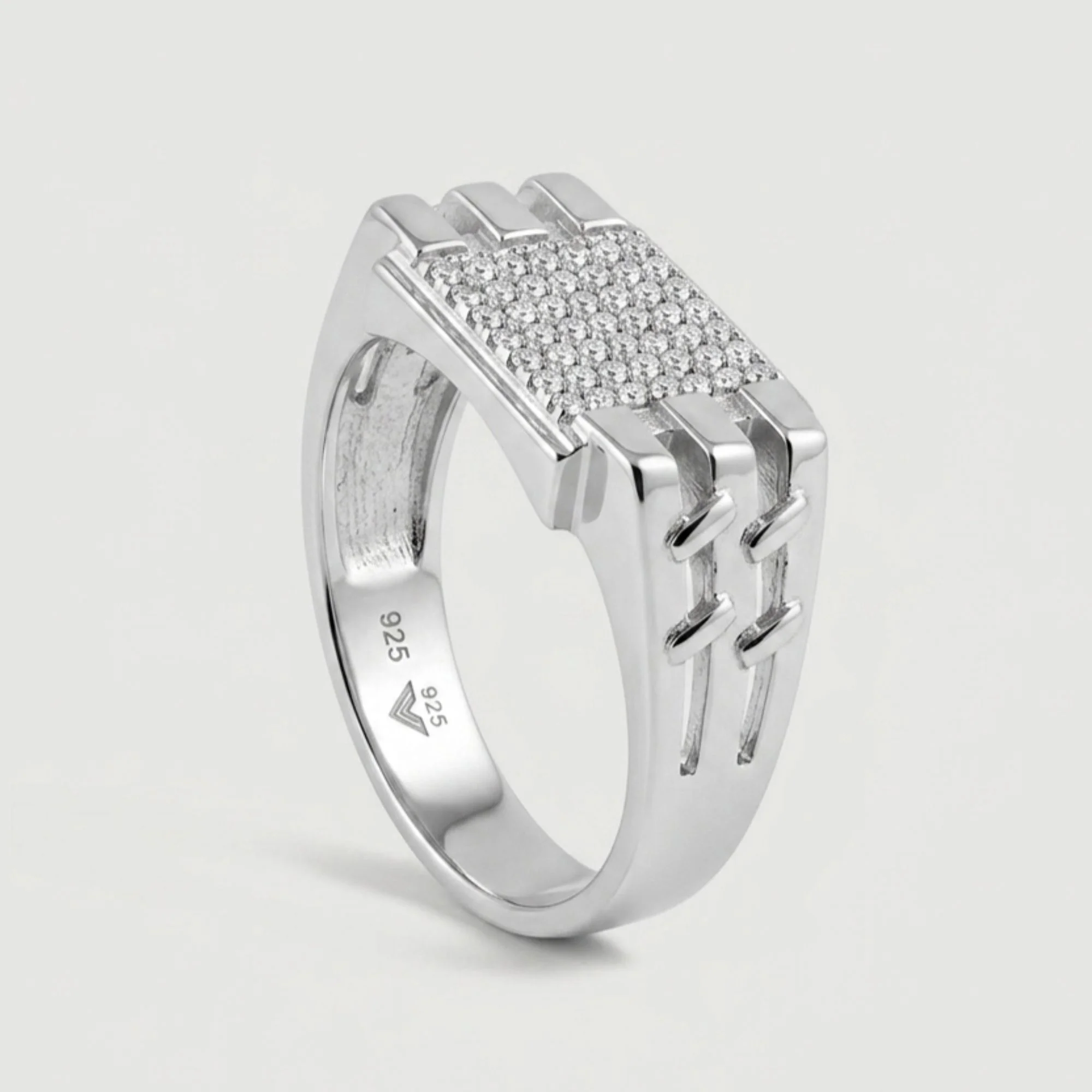 Silver Fortress Block Men's Ring