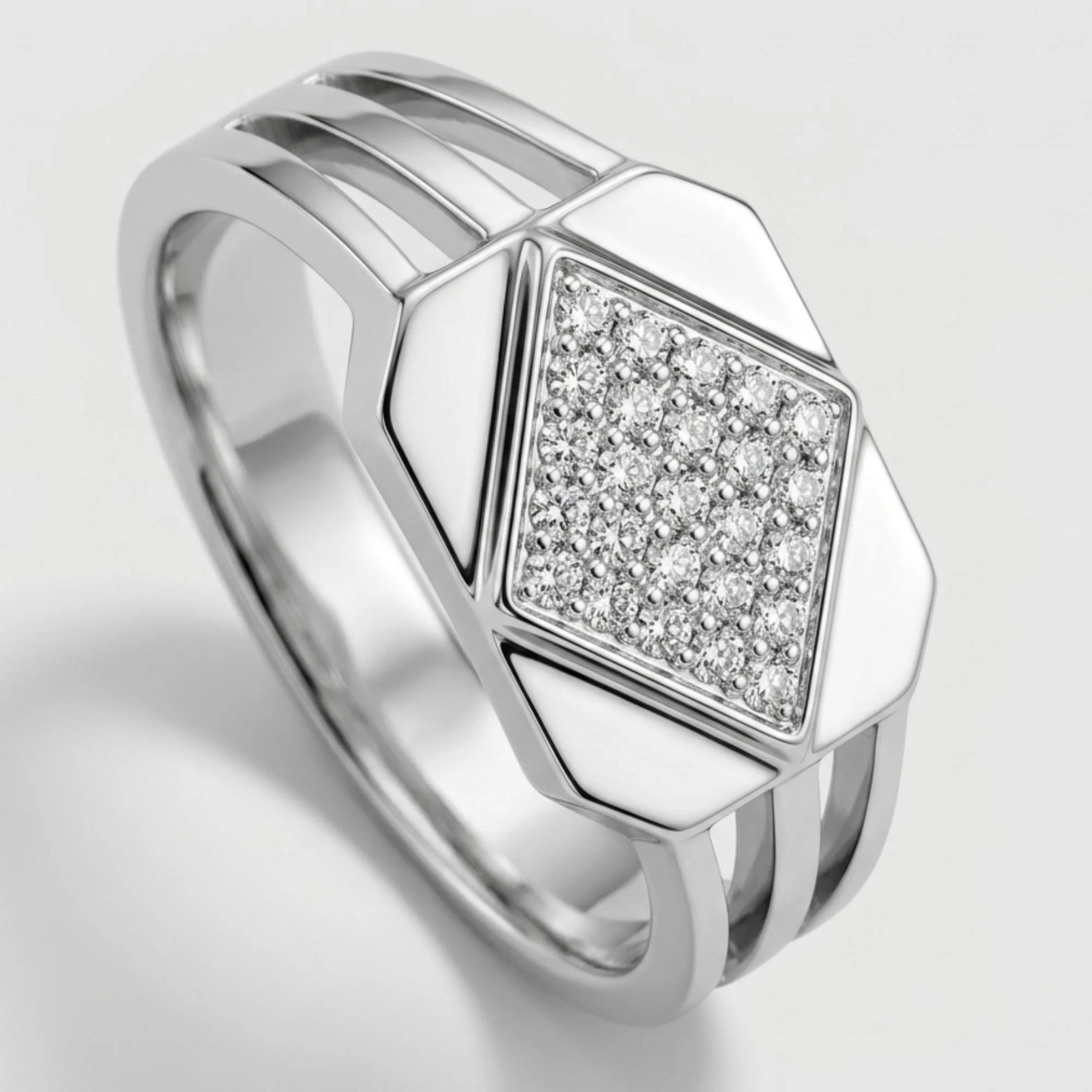 Silver Radiant Rhombus Men's Ring - Image 3
