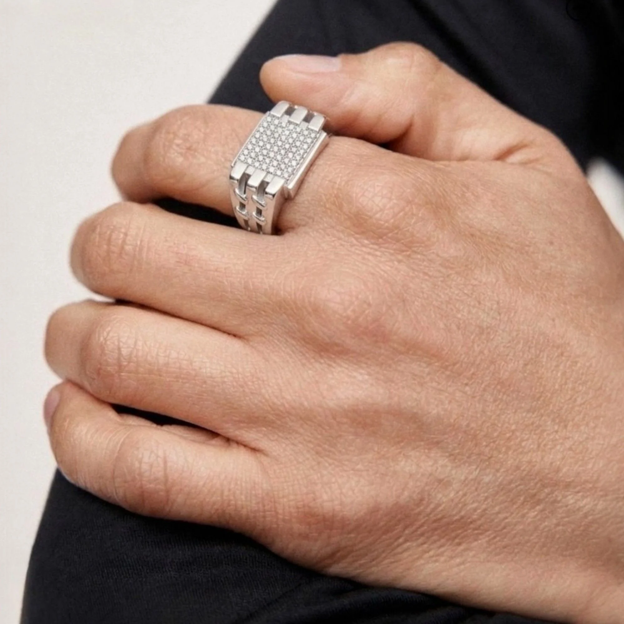 Silver Fortress Block Men's Ring - 2