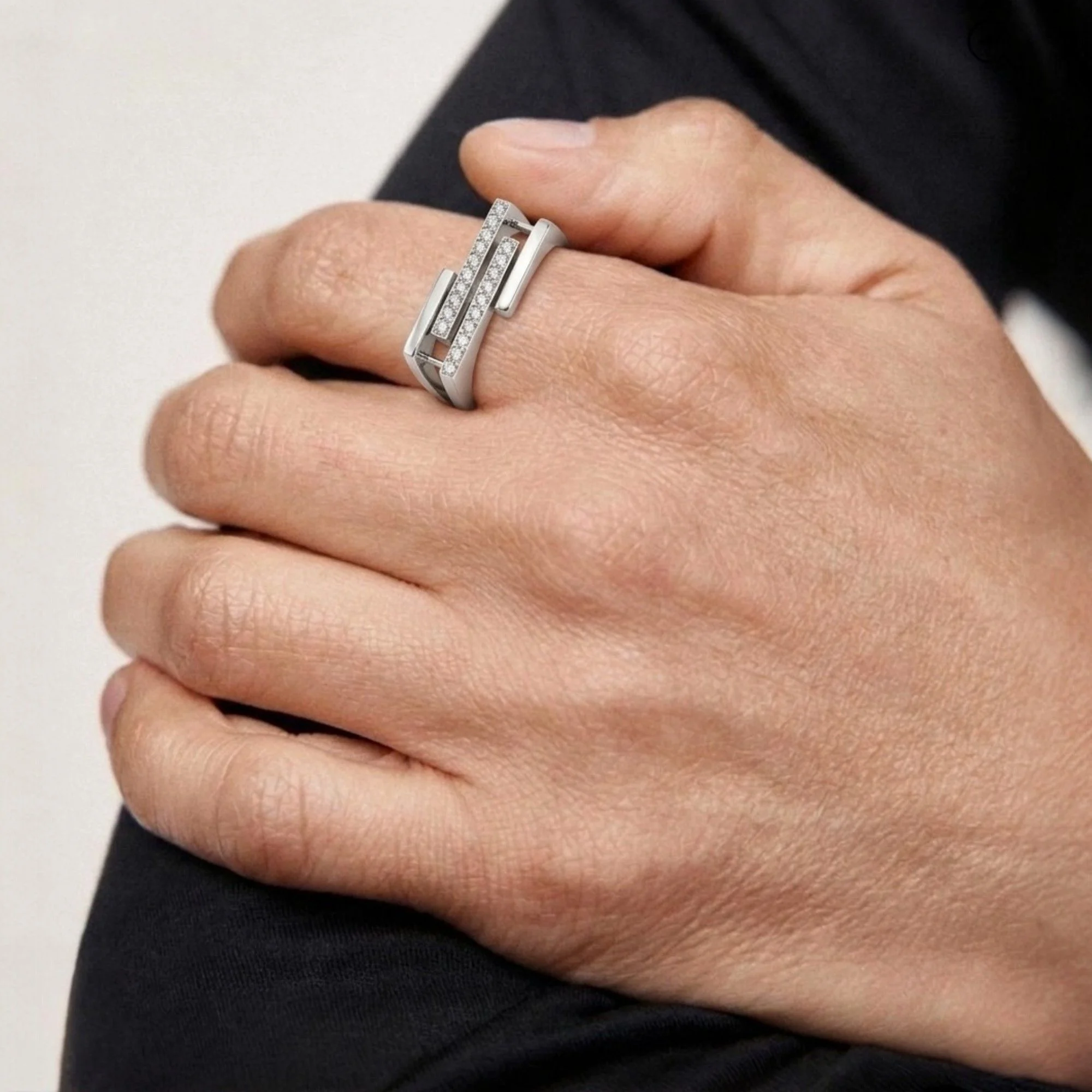 Silver Parallel Axis Men's Ring - 2