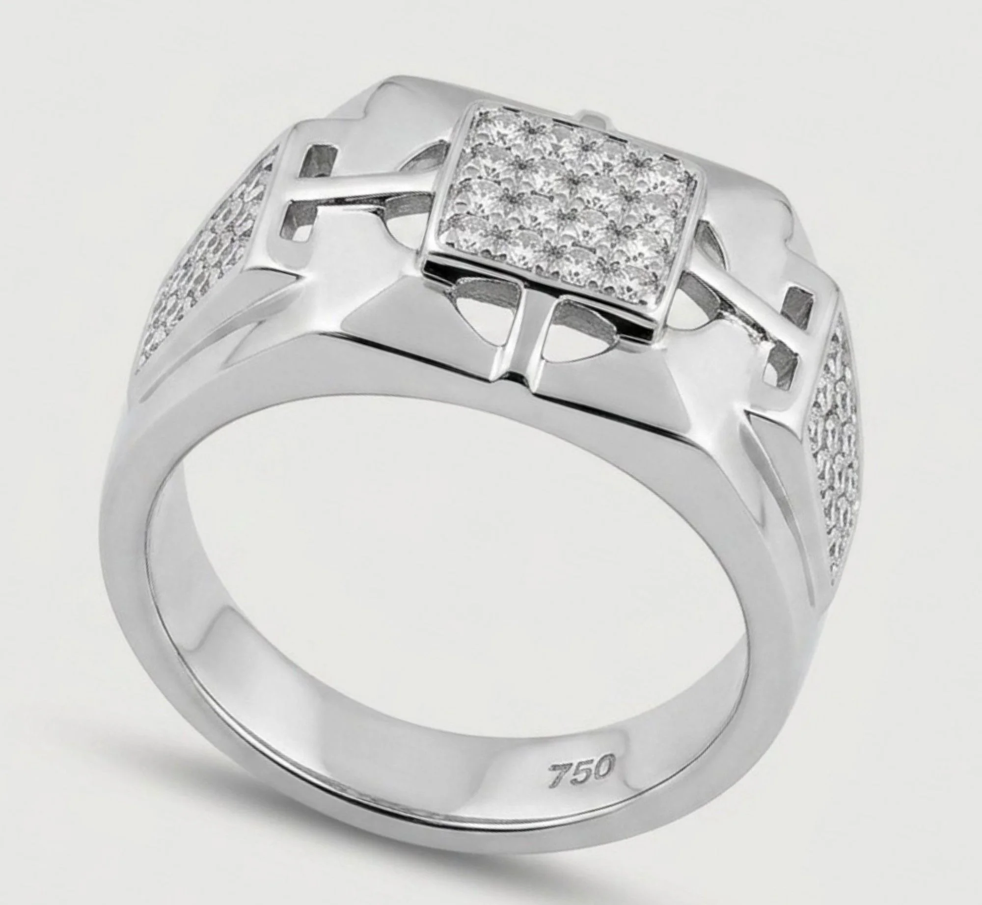 Silver Bold Crystal Men's Ring