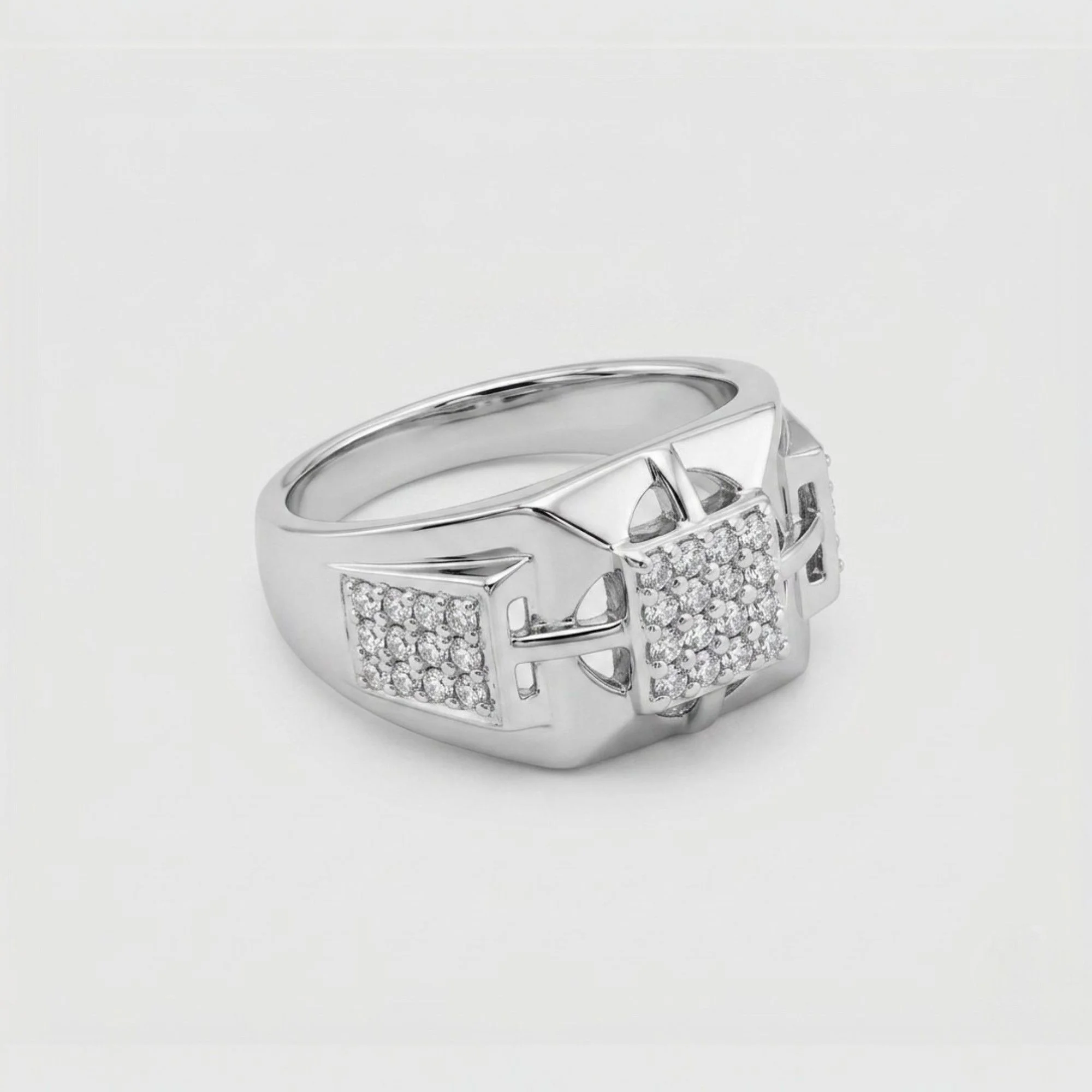 Silver Bold Crystal Men's Ring - Image 4