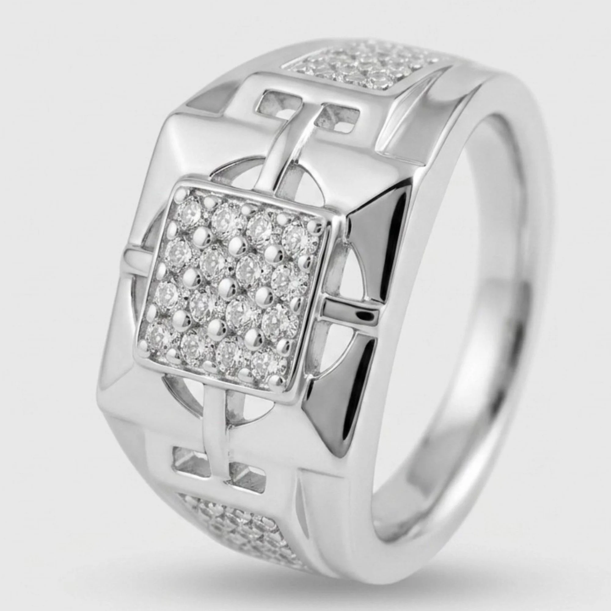 Silver Bold Crystal Men's Ring - Image 3