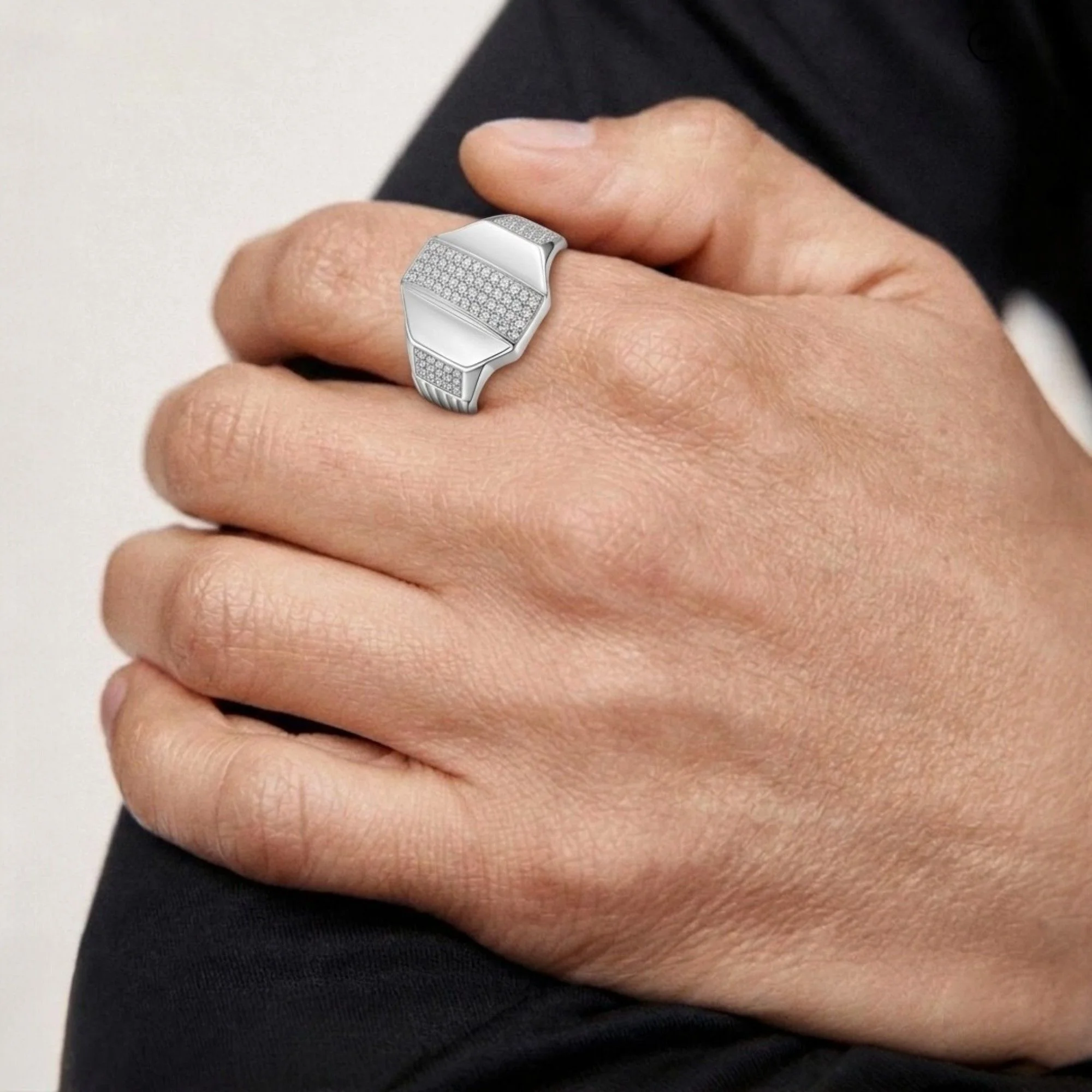 Silver Elongated Pillar Men's Ring - 2