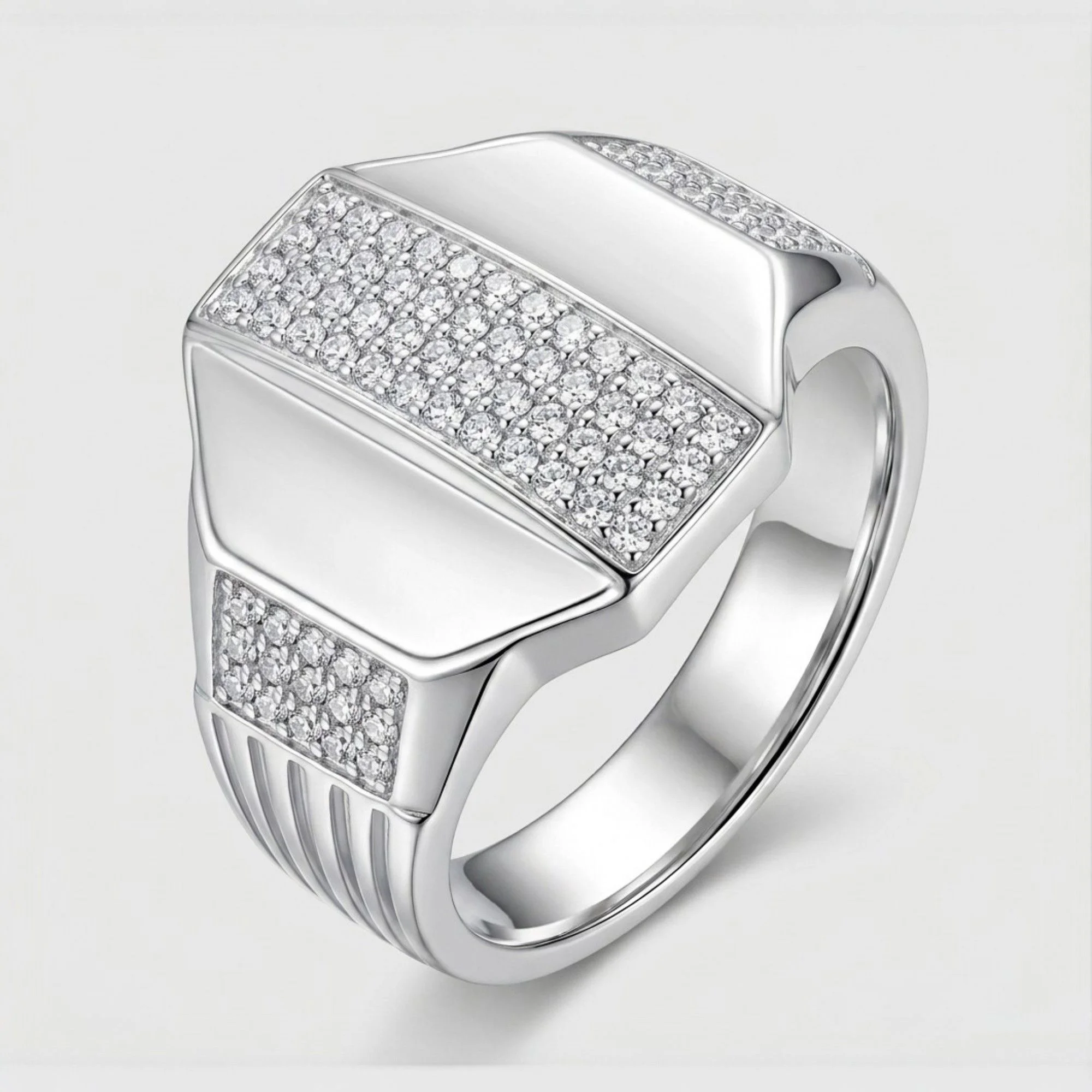 Silver Elongated Pillar Men's Ring - Image 3