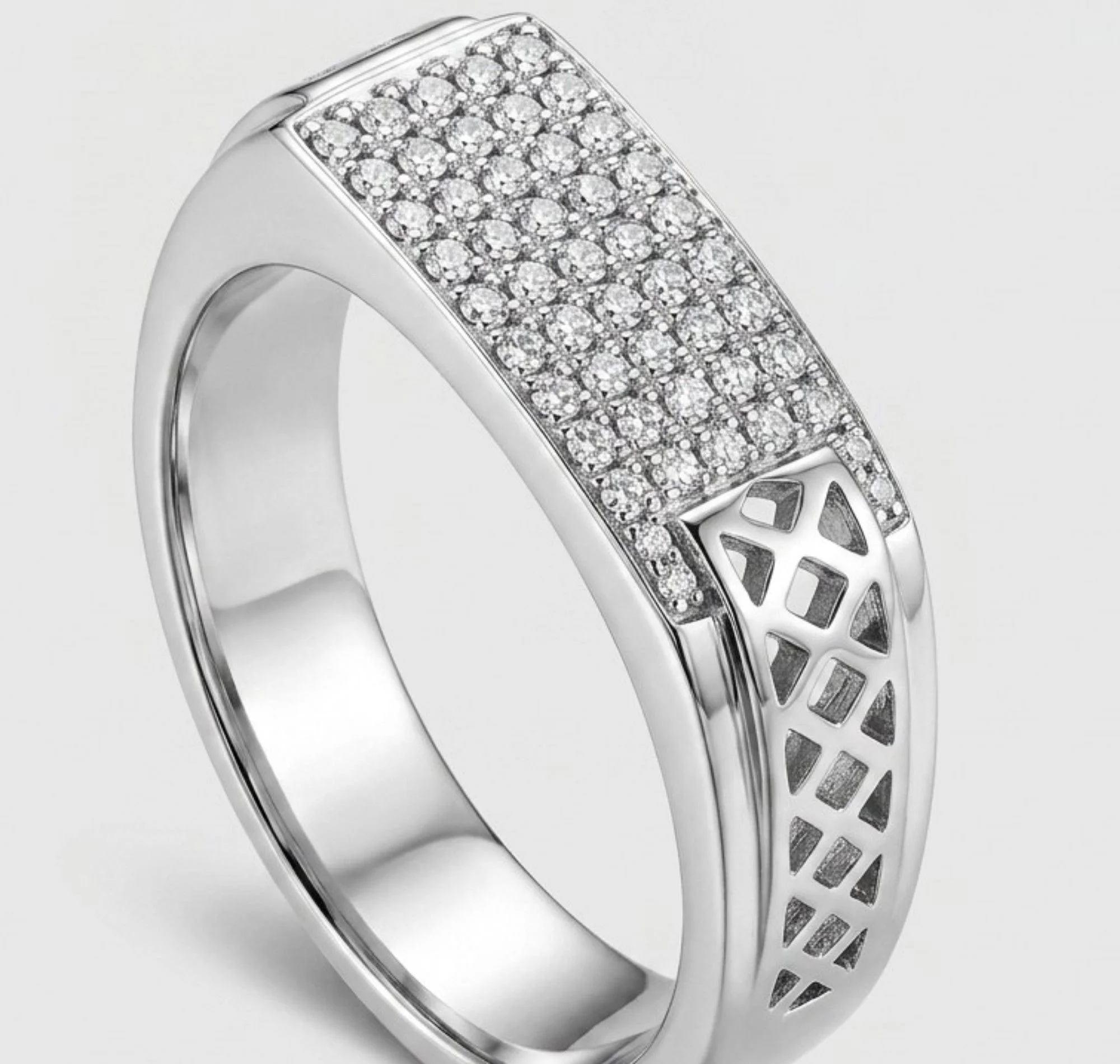 Silver Modern Mosaic Men's Ring - Image 3