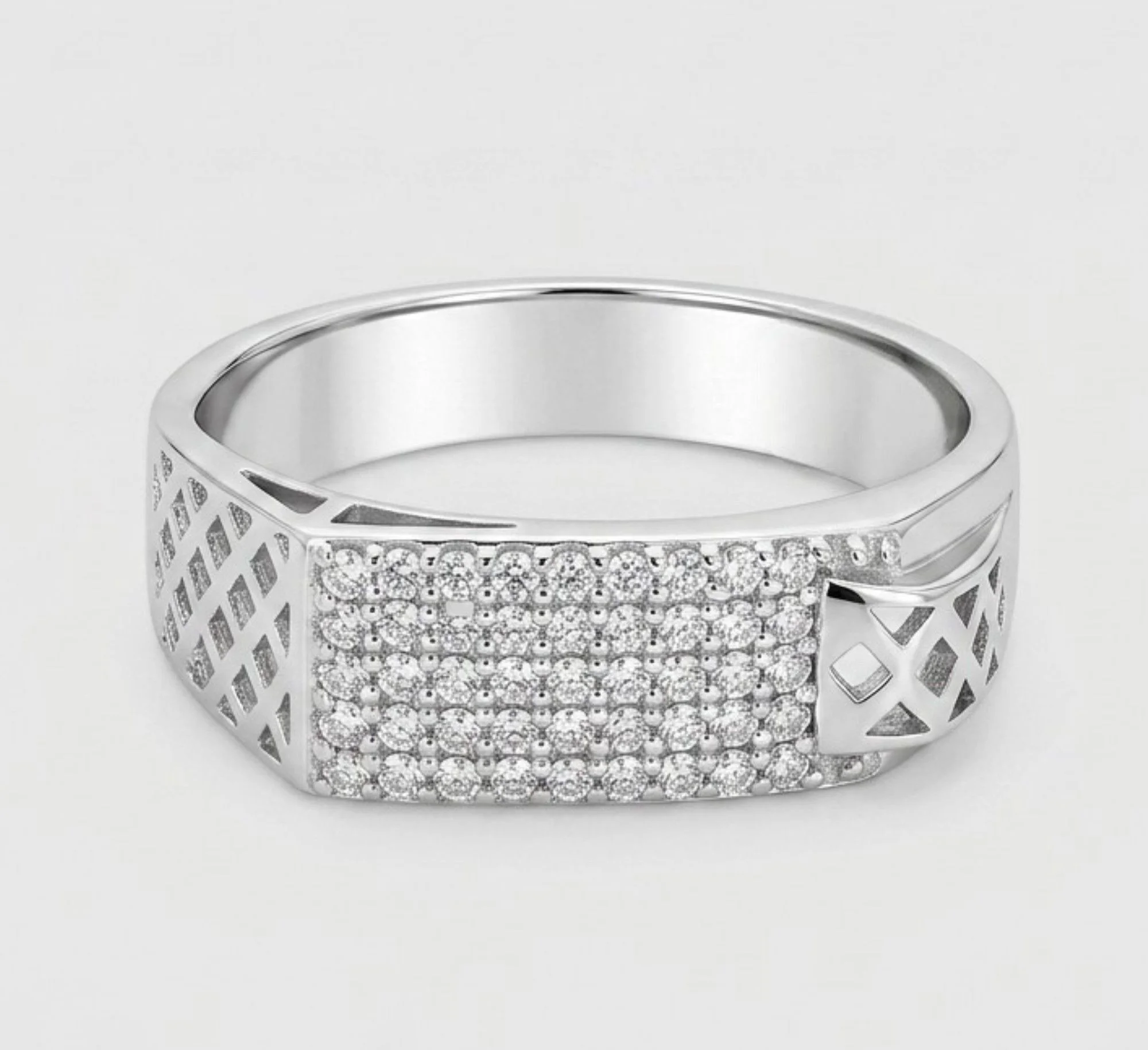 Silver Modern Mosaic Men's Ring - Image 4