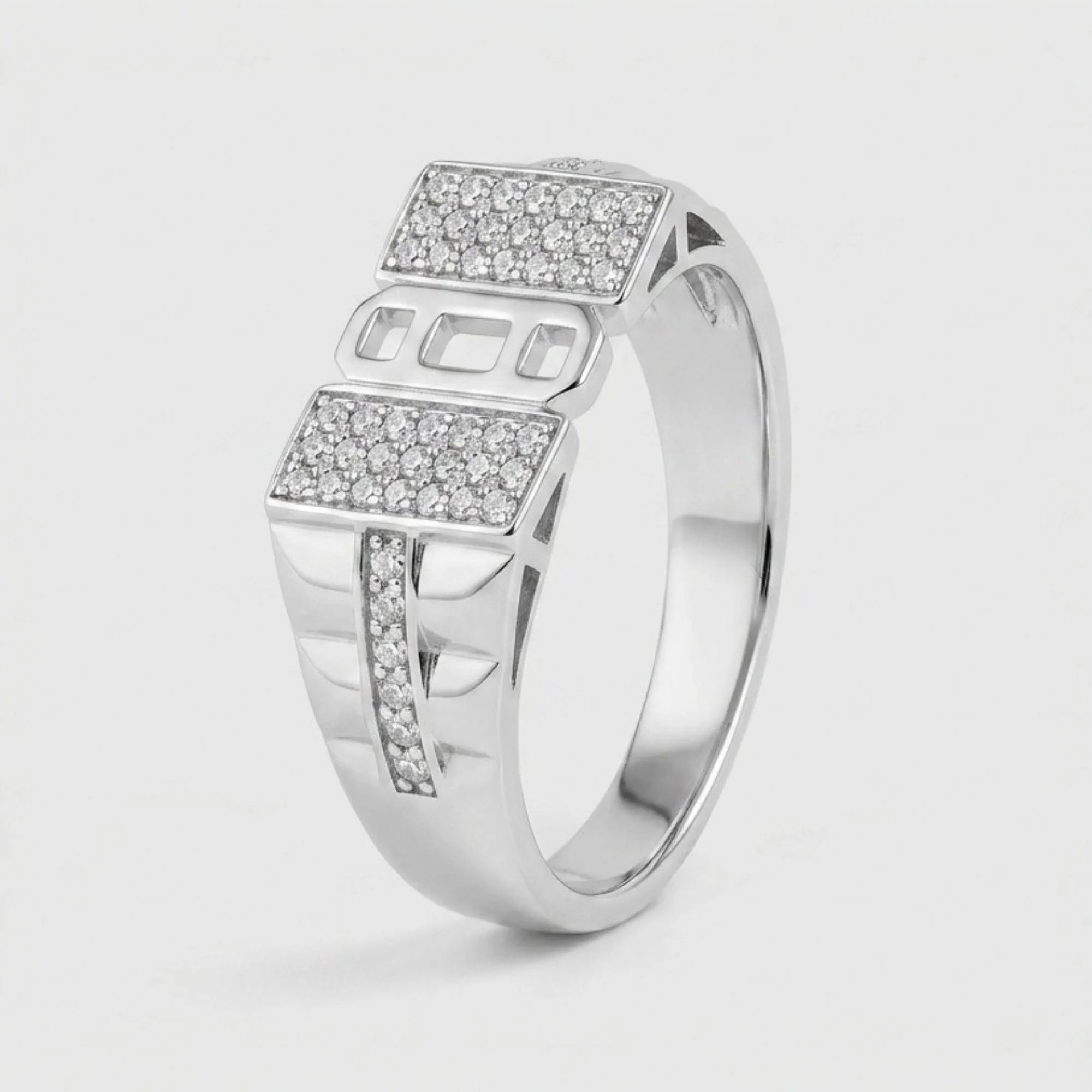 Silver Dual-Block Bridge Men's Ring