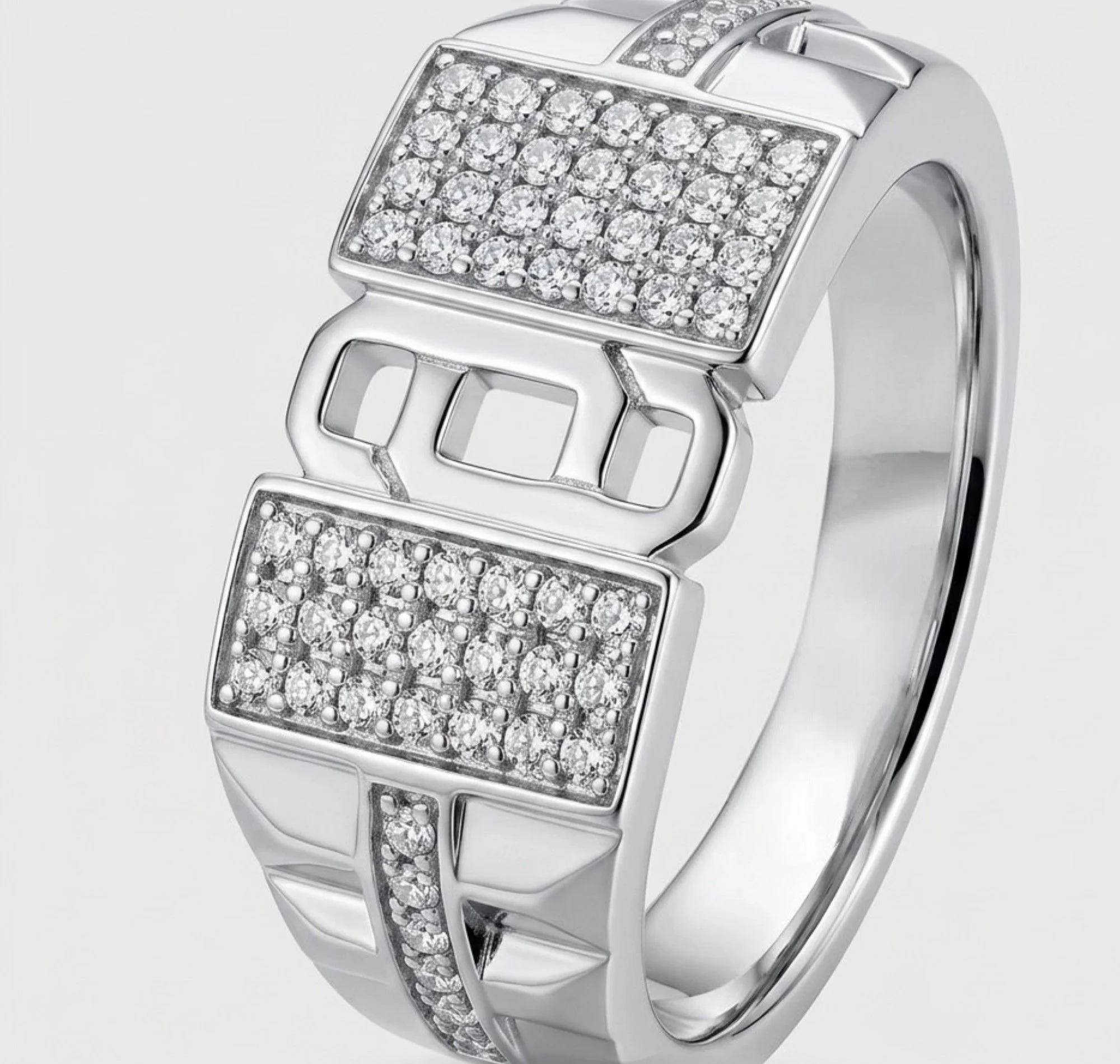 Silver Dual-Block Bridge Men's Ring - Image 3