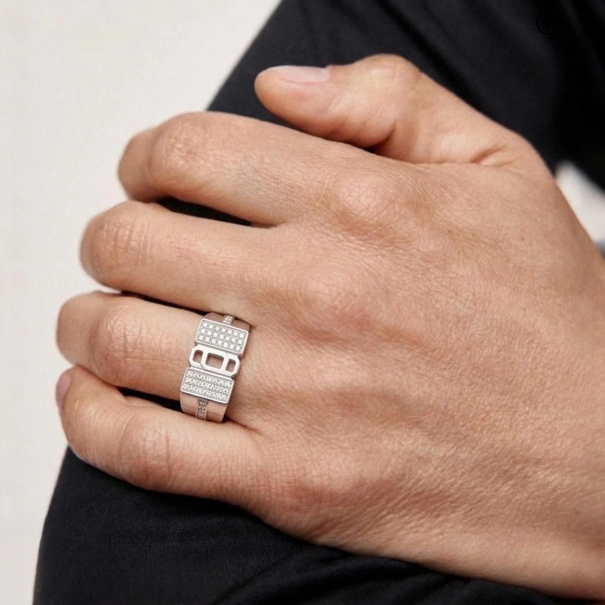Silver Dual-Block Bridge Men's Ring - 2