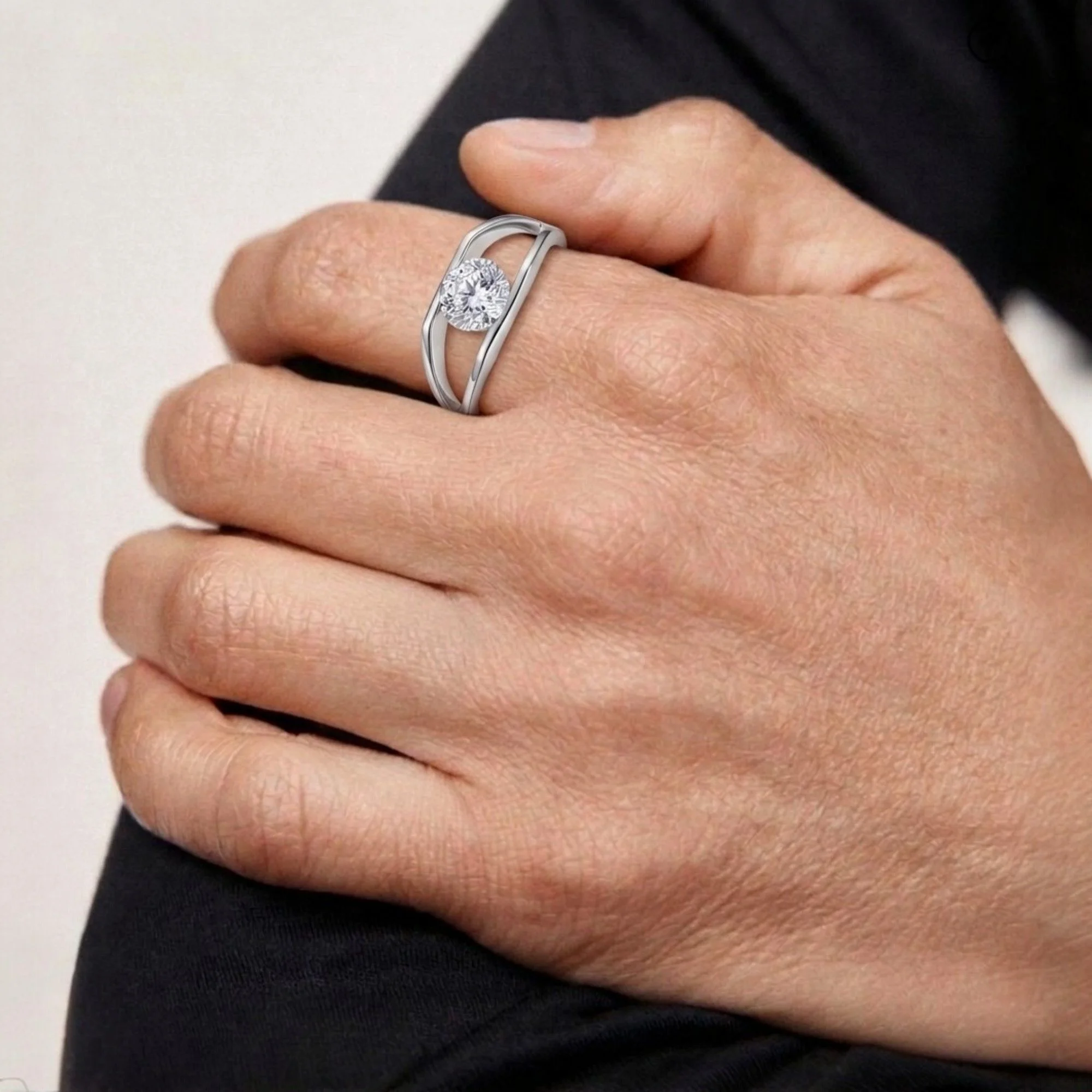 Silver Minimalist Solitaire Men's Ring - 2