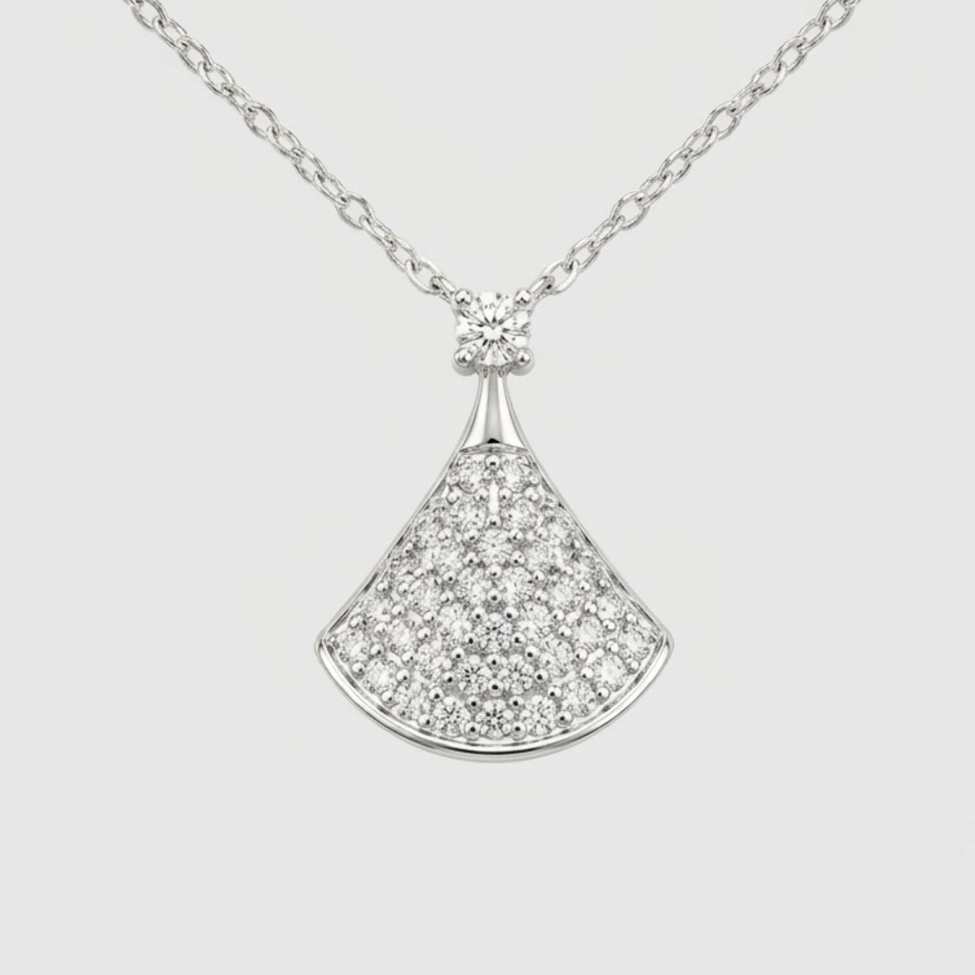 Silver Glittering Fan Chain & Pendant - Image 1