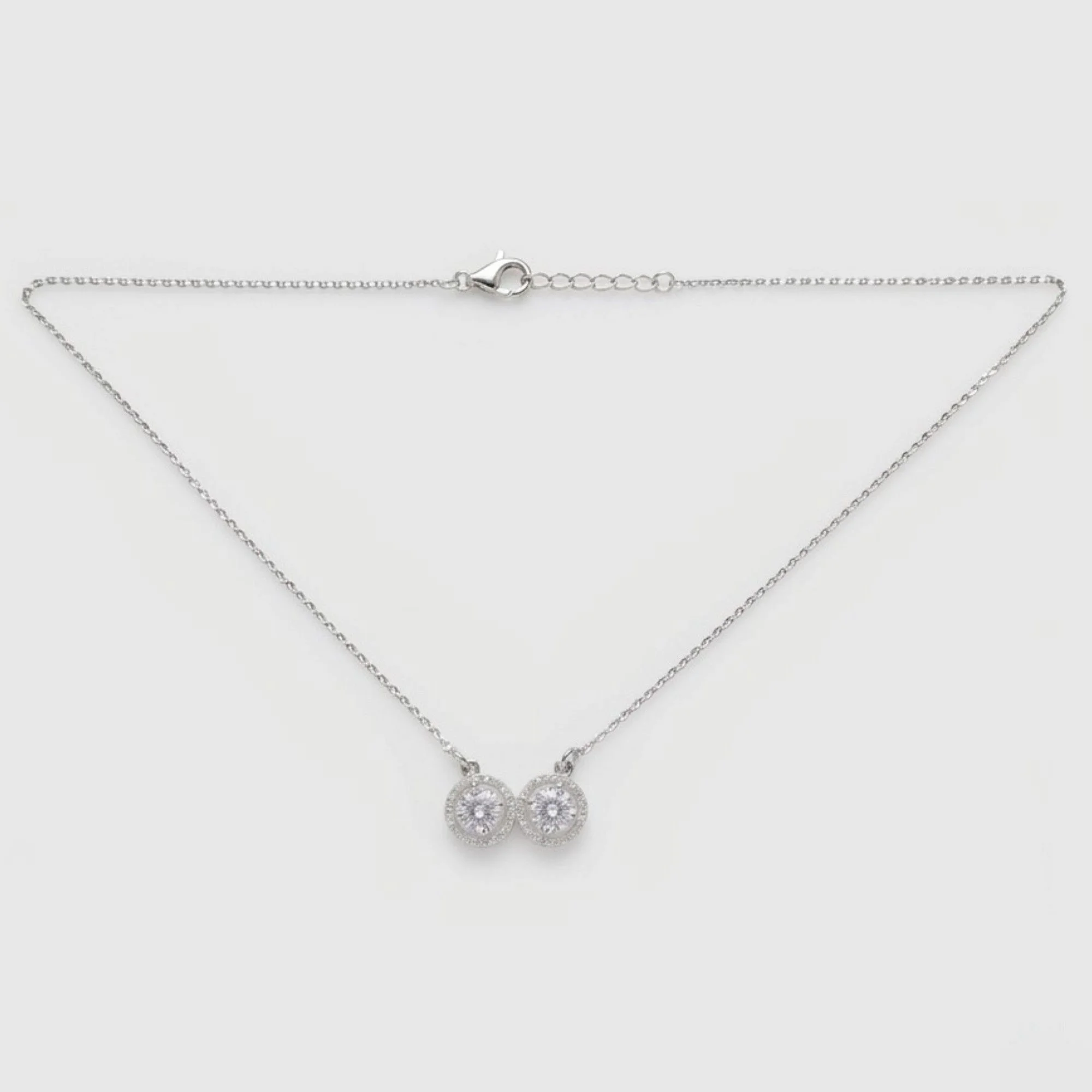 Silver Classic Duo Stone Chain & Pendant - Image 4