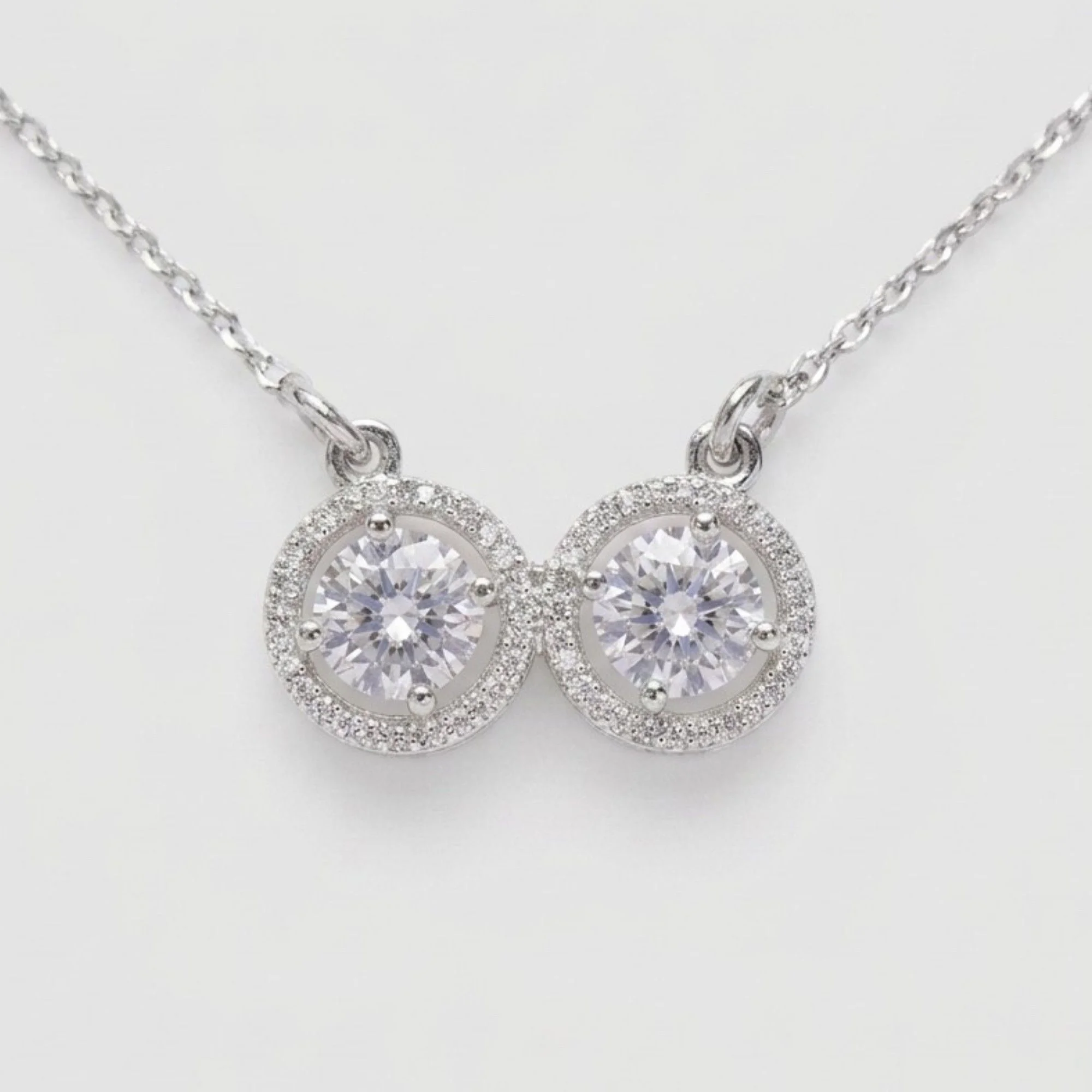 Silver Classic Duo Stone Chain & Pendant - Image 1