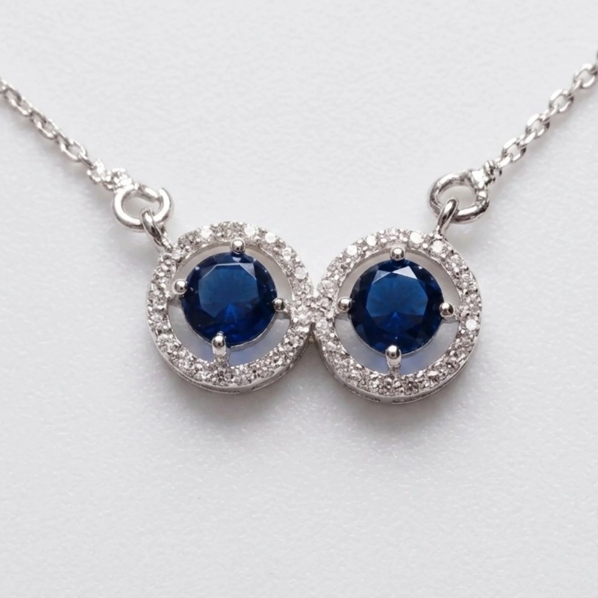 Silver Twin Blue Gem Chain & Pendant - Image 1