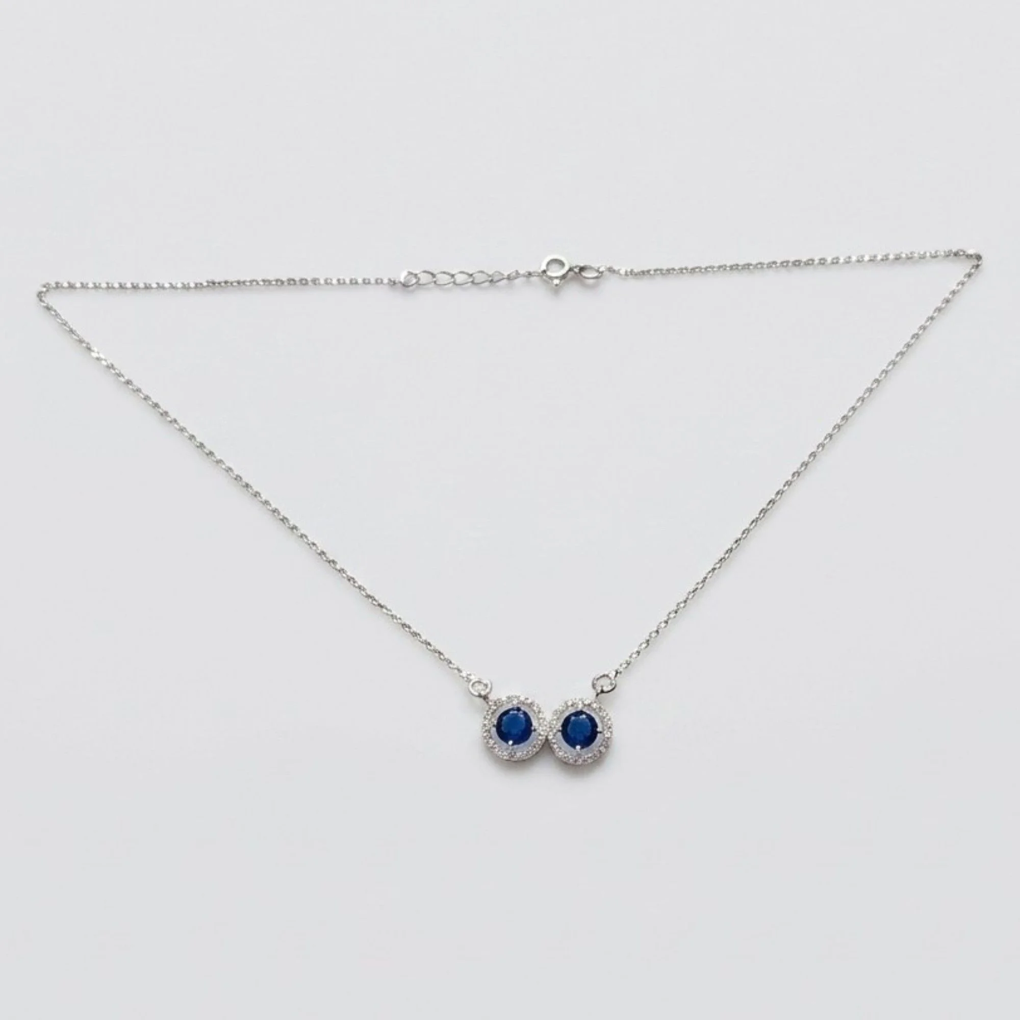 Silver Twin Blue Gem Chain & Pendant - Image 4